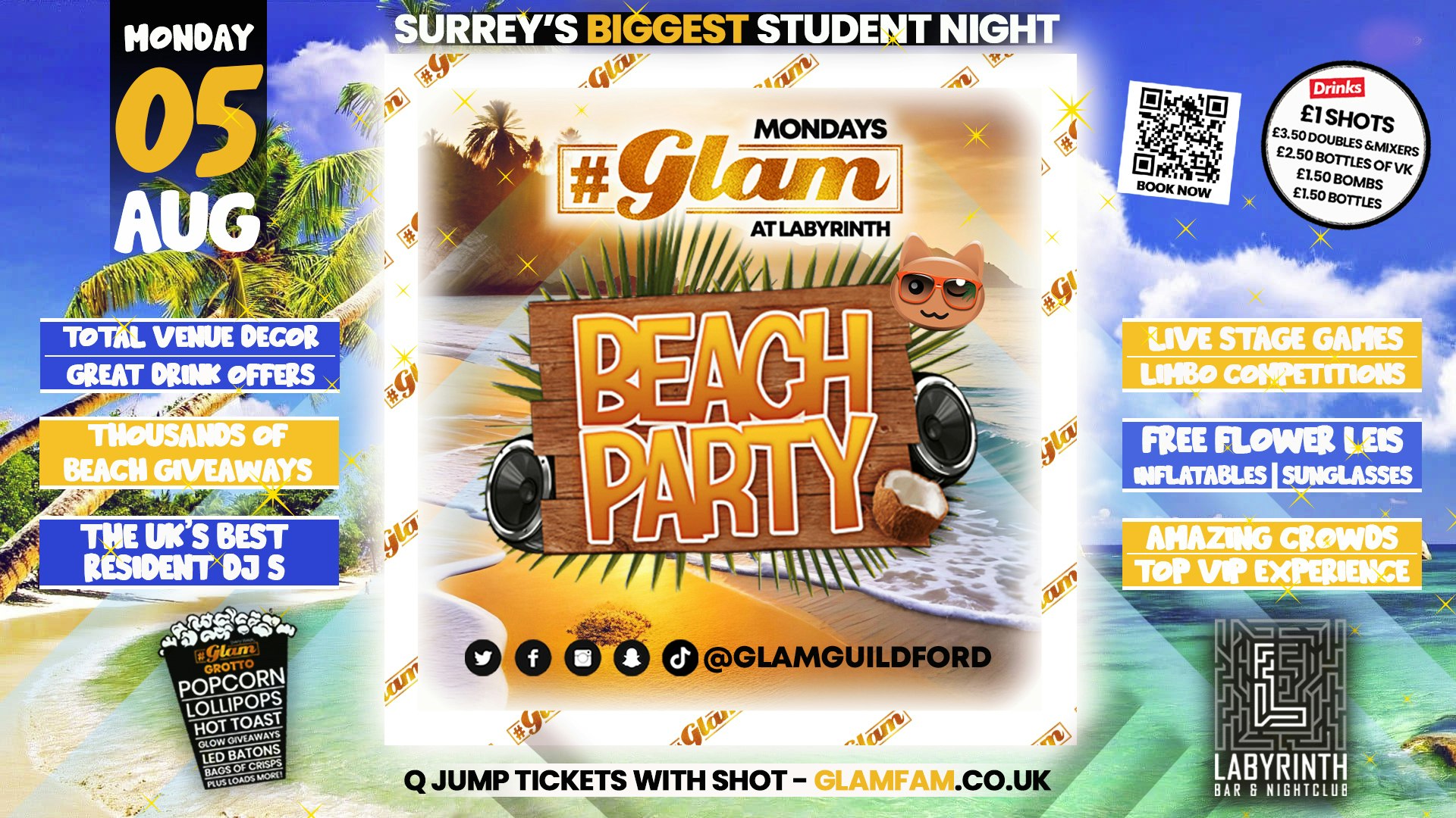 Glam – BEACH PARTY!! 😎 Surrey’s Best Student Events! Mondays at Labs 😻
