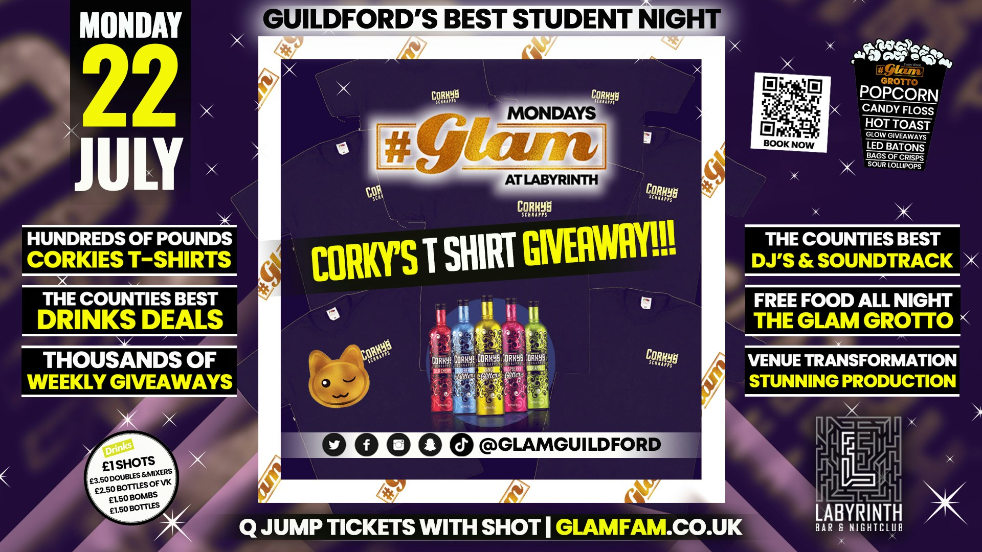 Glam – CORKY’S LIMITED EDITION T SHIRT GIVEAWAY!! 👕👚 Surrey’s Best Student Events! Mondays at Labs 😻