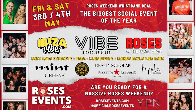 Roses 2024 - WEEKEND Wristband - Bar Crawl, Pres, Club Nights, VIP and Exclusive Discounts