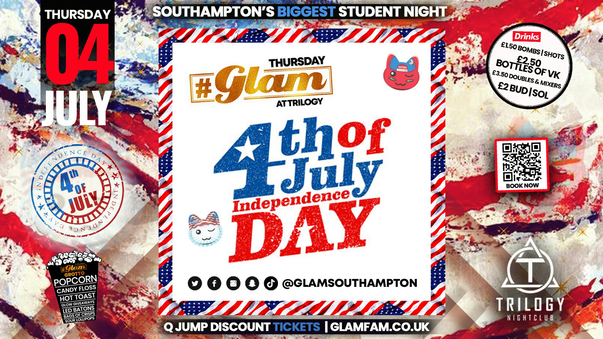 Glam – Southampton’s Biggest Week Night – INDEPENDANCE DAY PARTY! 🏈🗽