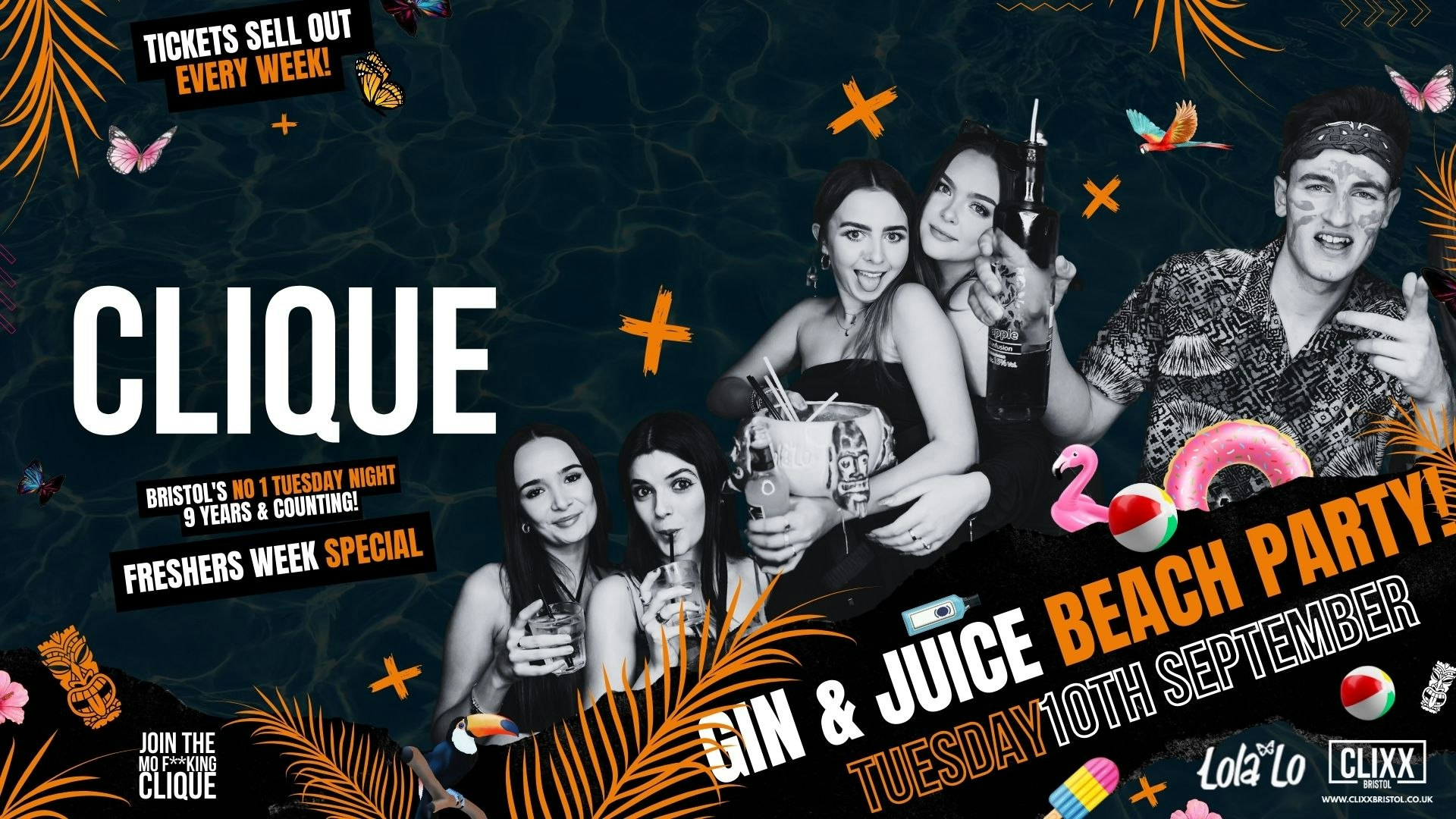 CLIQUE | Gin & Juice Beach Party 🔥£1.50 J Bombs –  Join The Mo F**king Clique