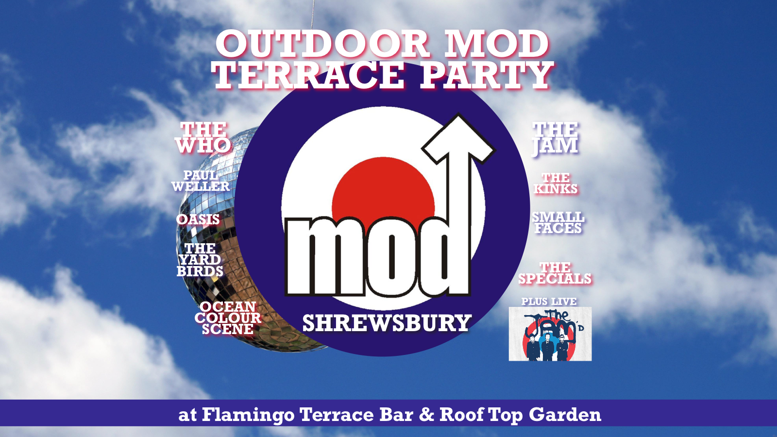 🚨 LAST FEW TICKETS! MOD OUTDOOR TERRACE PARTY – PLUS LIVE The Jam’d – the definitive live tribute band to The Jam