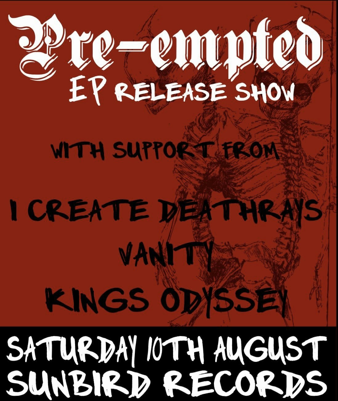 Pre-Empted ‘EP Release Show’ + Support – Saturday 10th August 2024 | Sunbird Records, Darwen