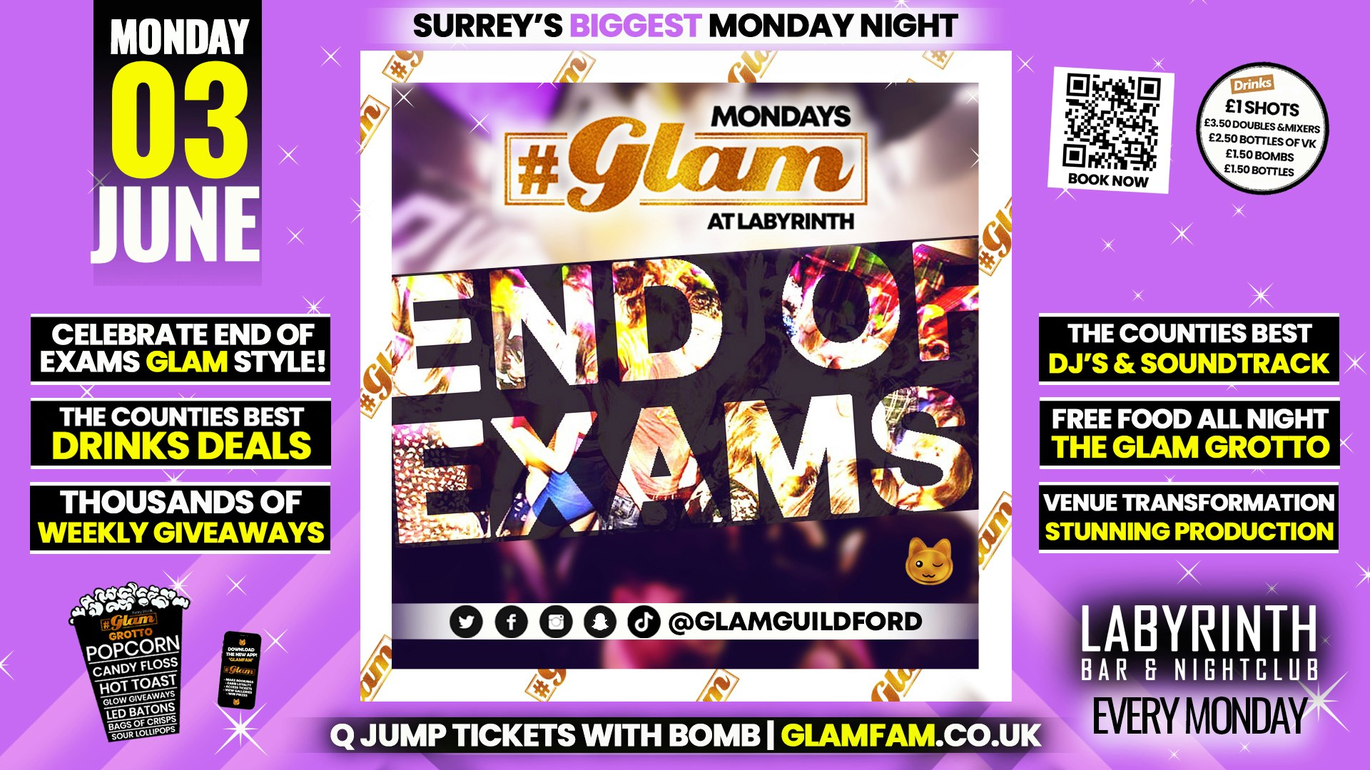 Glam – END OF EXAMS BLOW OUT! 💌 Surrey’s Best Student Events! Mondays at Labs 😻