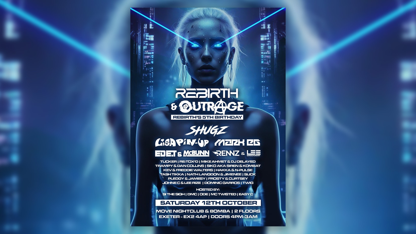 Rebirth & Outrage – Hard Dance – Techno – Trance – Sat 12 Oct