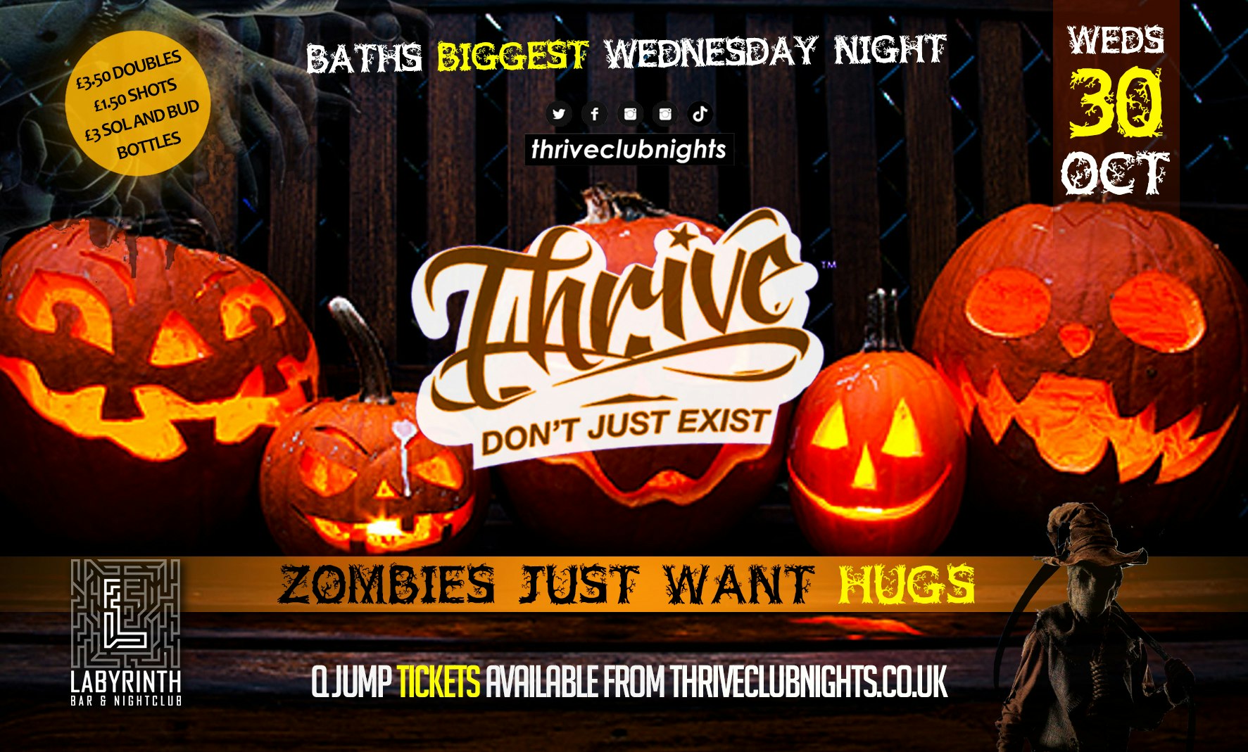 Thrive Wednesdays – 🧟‍♂️﻿ HALLOWEEN – ZOMBIES JUST WANT HUGS! 🧟 Bath’s Best Wednesday Night! 🥳
