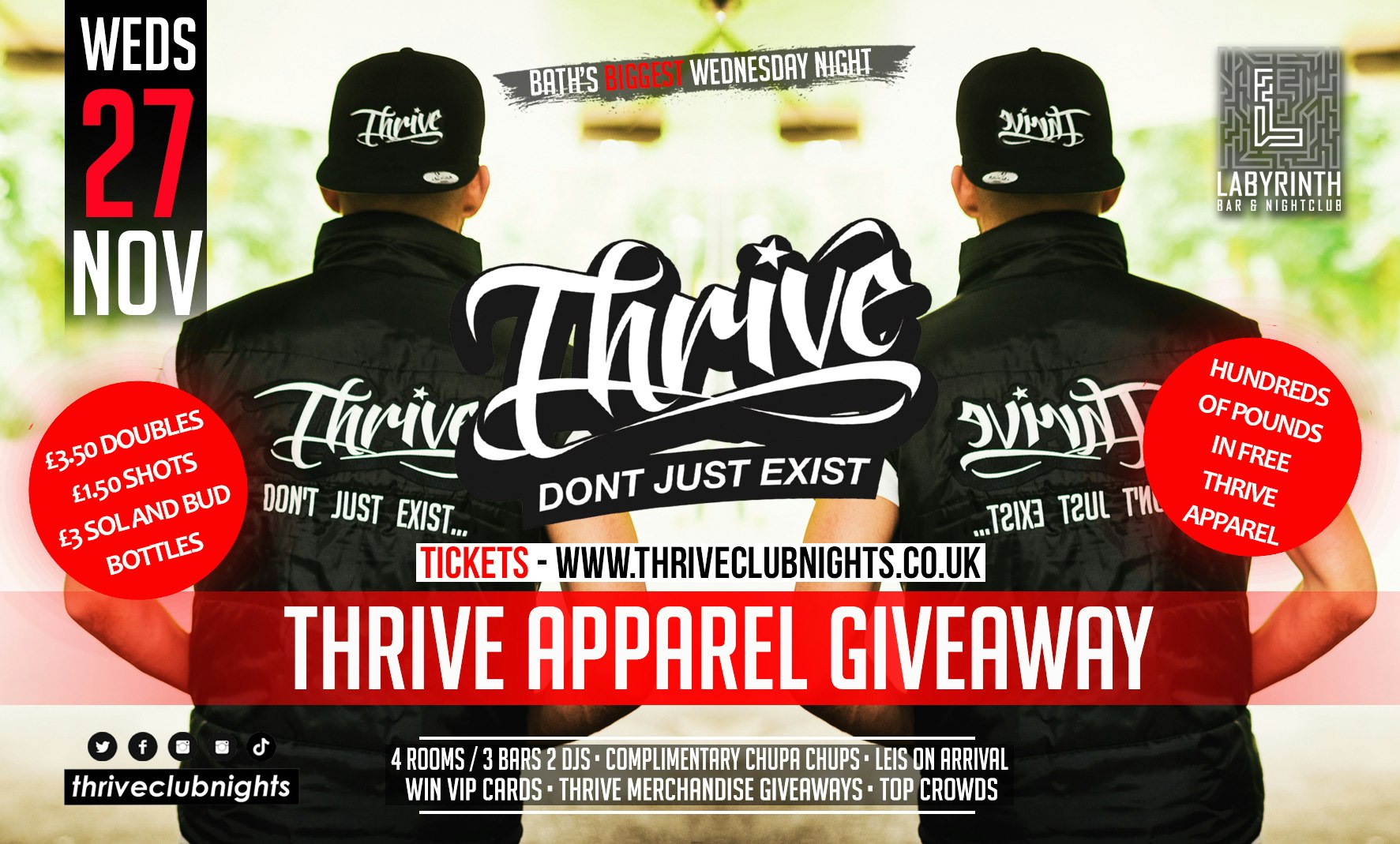 Thrive Wednesdays – THRIVE APPAREL GIVEAWAY!! 🙋🏾‍♂️🙋🏻🙋‍♀️ – Bath’s Best Wednesday Night! 🥳