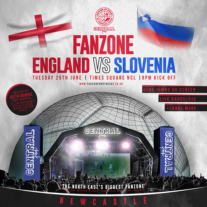 England Vs Slovenia – 8pm Kick Off – Central Park “Summer of Sport” Fanzone Newcastle