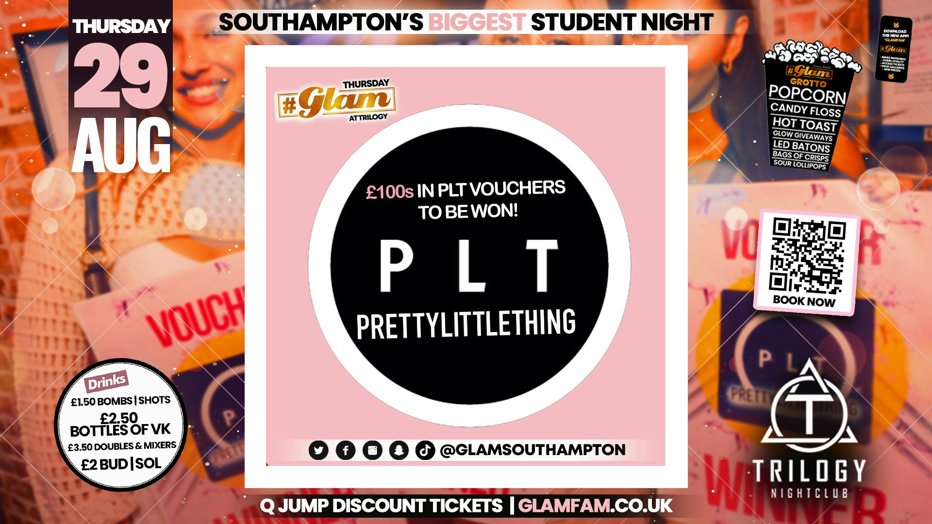 Glam – PLT Giveaway 💁‍♀️ Southampton’s Biggest Student Night – Thursdays at Trilogy