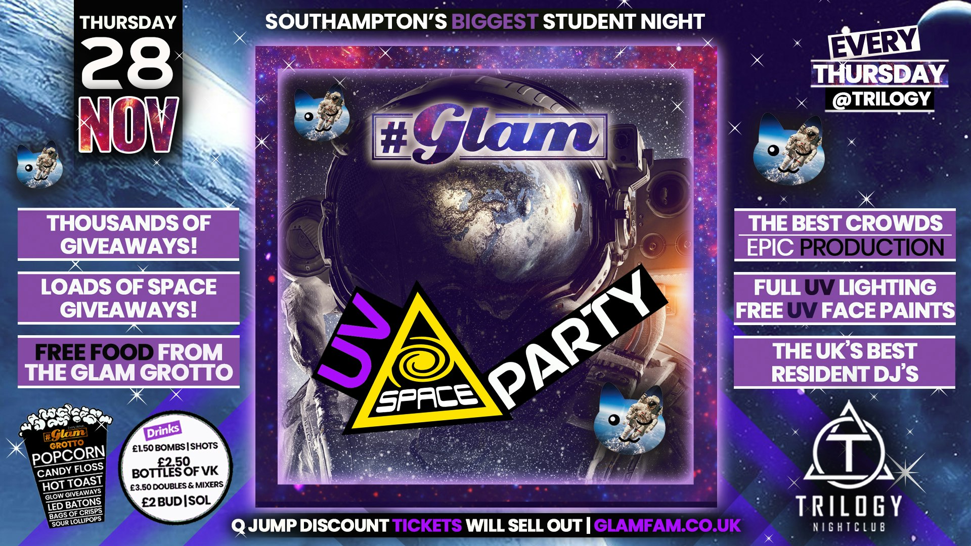 Glam – 🌌﻿🚀☄️🛰️﻿ UV SPACE PARTY 🧑‍🚀⭐🌕🌏 | Southampton’s Biggest Student Night 😻