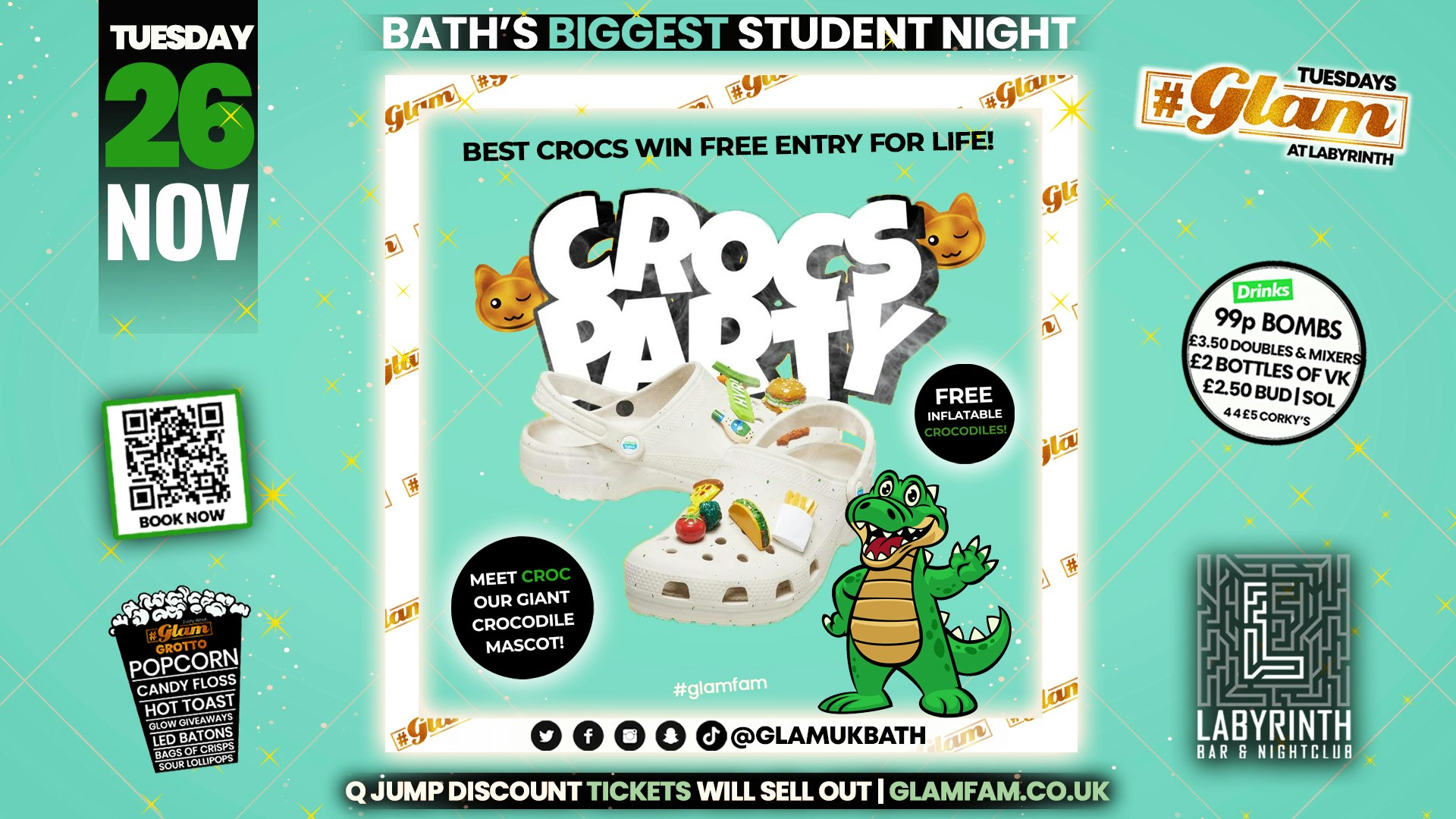 Glam – ﻿🐊 GLAM CROC PARTY! 🐊 Bath’s Best Student Night | Tuesdays at Labs 😻