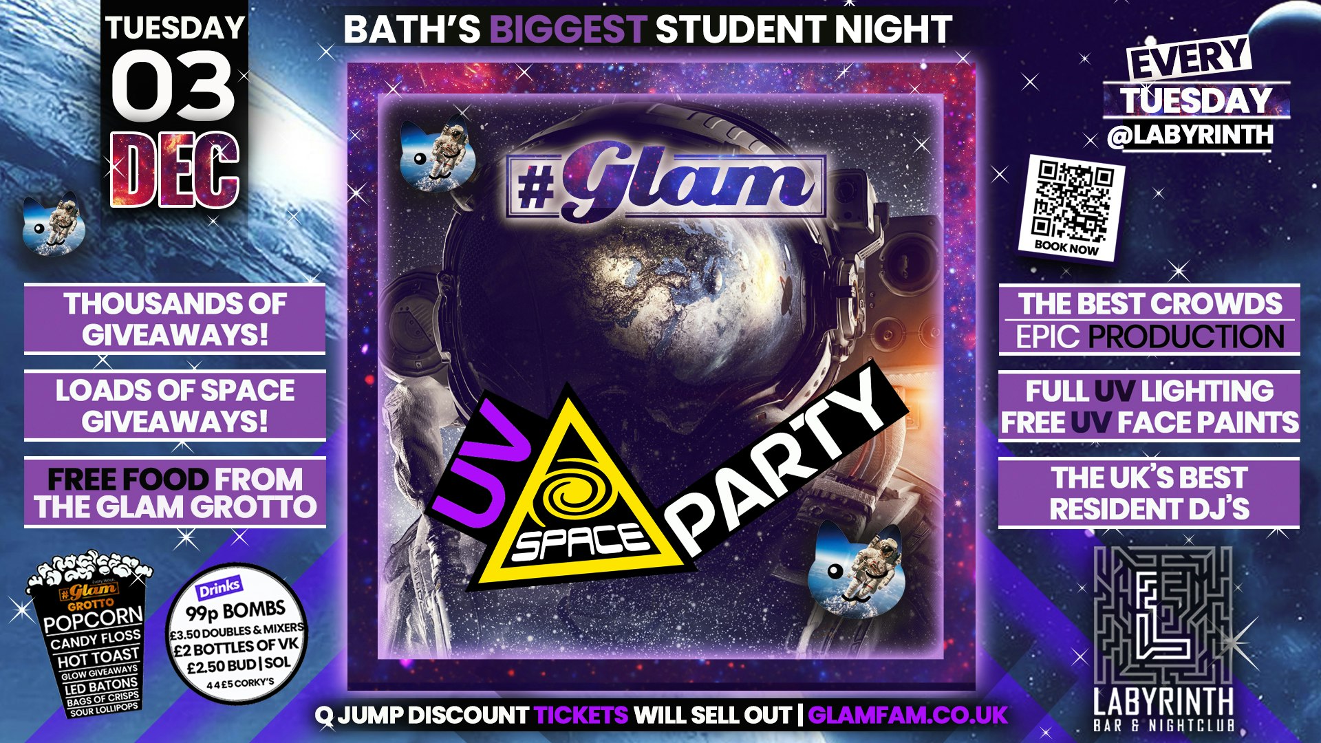 Glam – ﻿🌌🚀☄️🛰️ UV SPACE PARTY 🧑‍🚀⭐🌕🌏 Bath’s Best Student Night | Tuesdays at Labs 😻