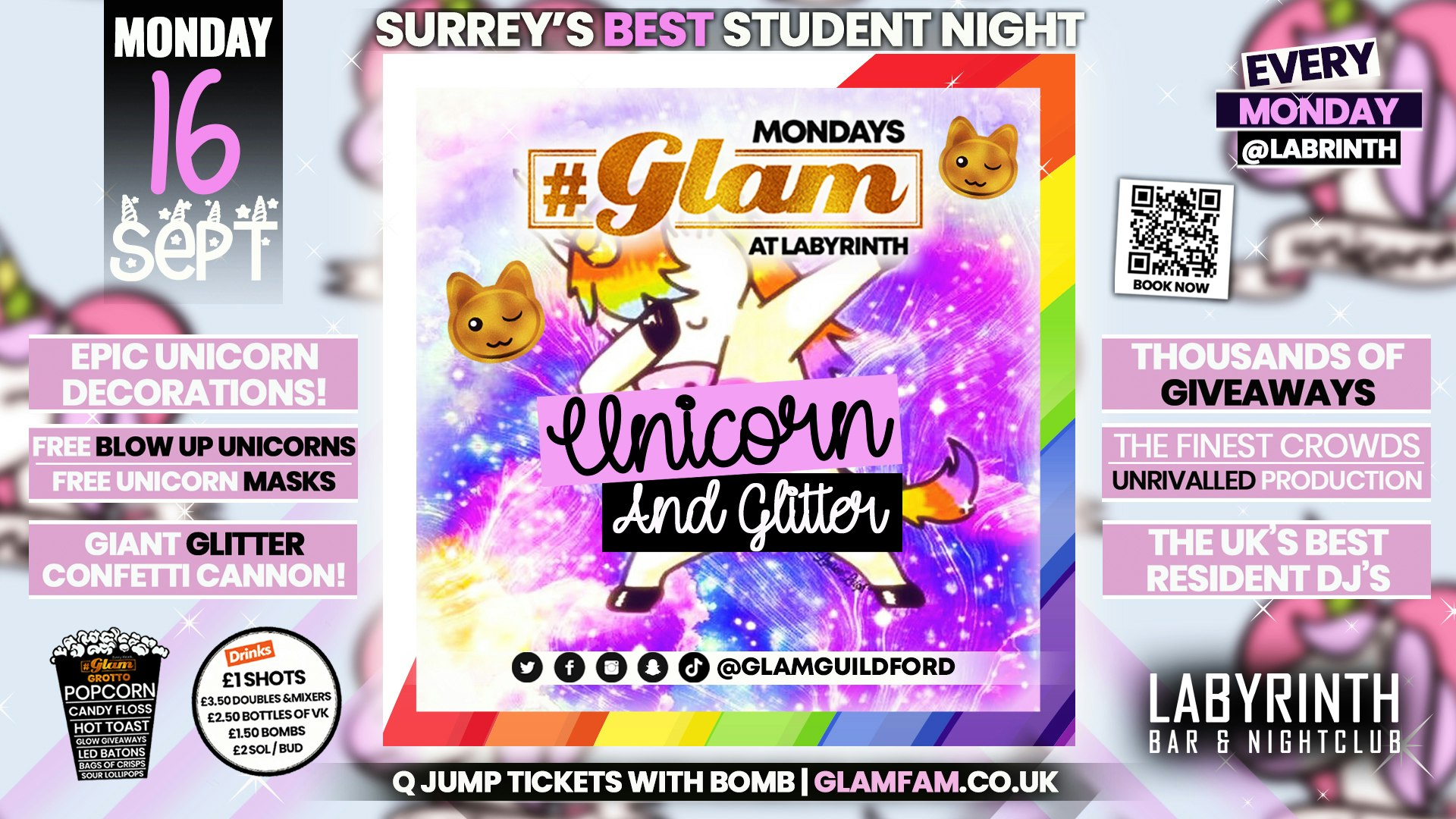 Glam – 🌟✨🦄 FRESHERS UNICORN & GLITTER PARTY!! 🦄✨🌟 Surrey’s Wildest Student Events! Mondays at Labs 😻