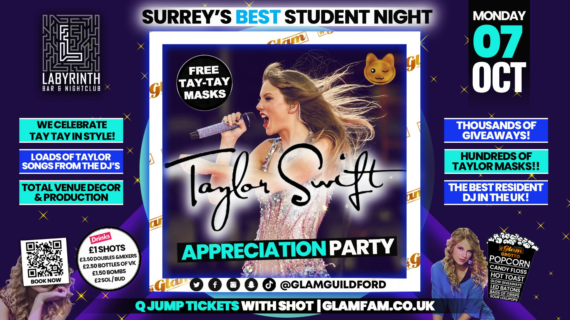 Glam – 💃 TAYLOR SWIFT APPRECIATION EVENT! 🤩 Surrey’s Wildest Student Events! Mondays at Labs 😻