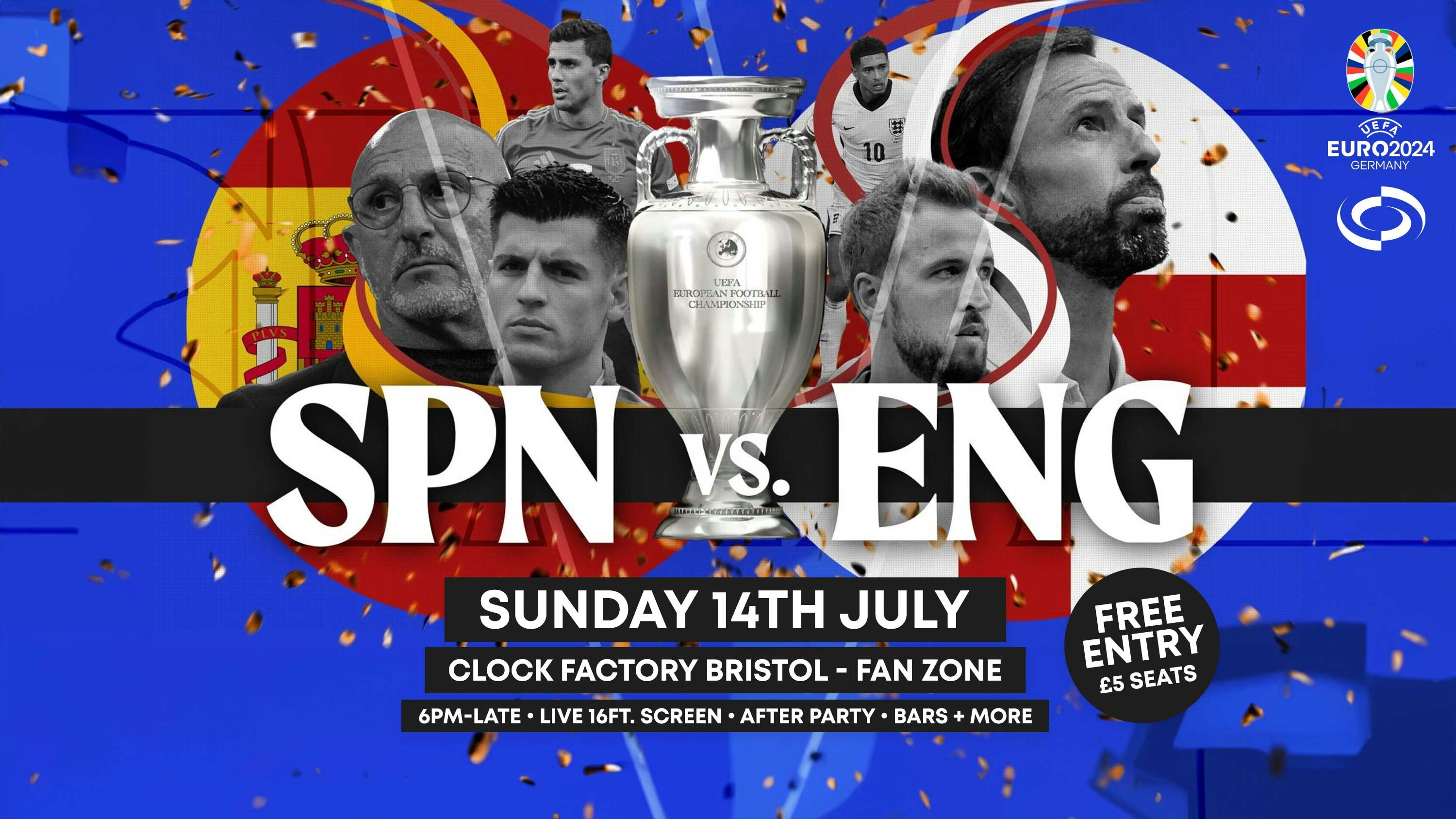 Euros 2024 Final – England vs Spain @ Clock Factory Bristol [FREE ENTRY]