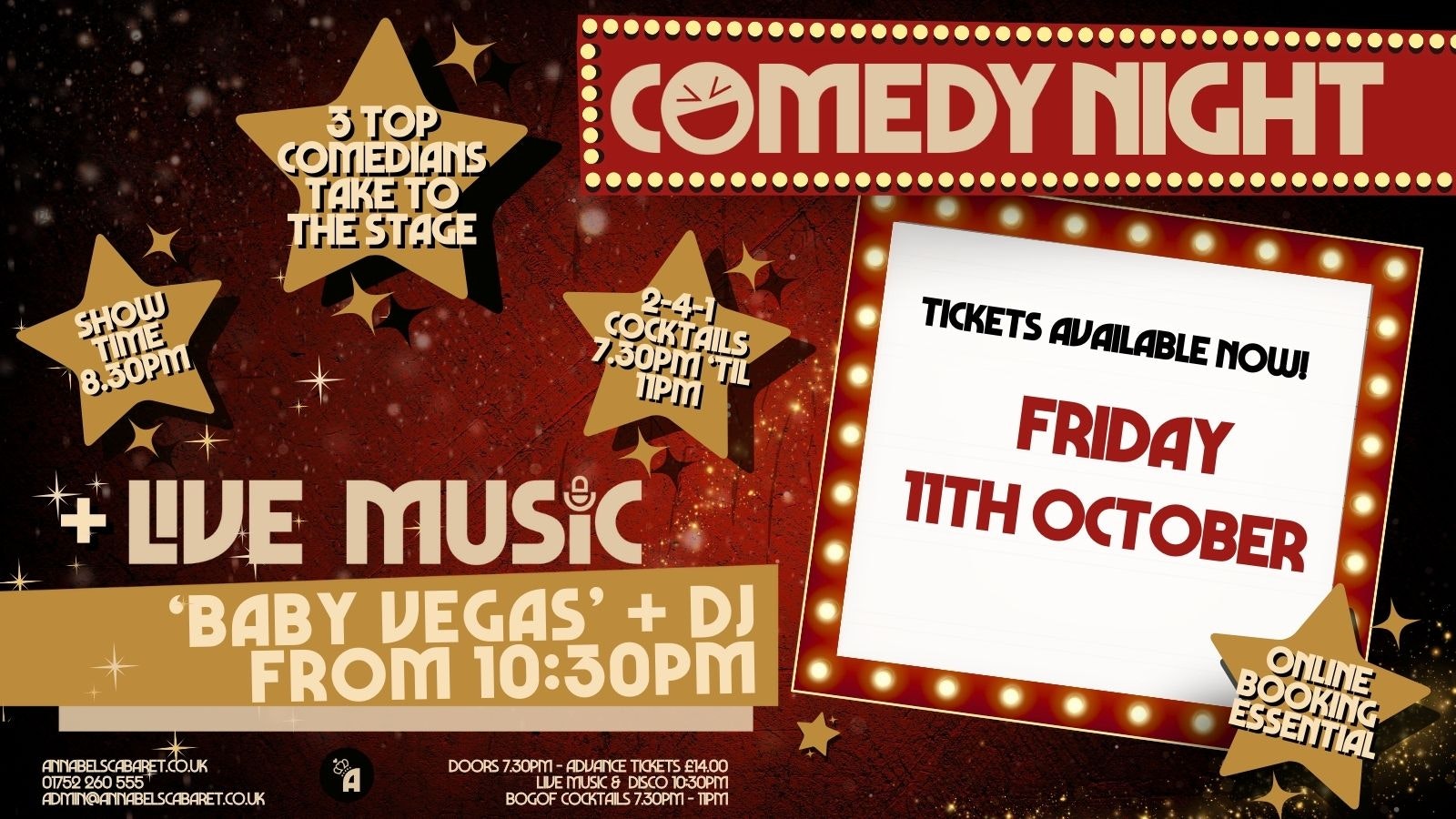 Live Music:COMEDY NIGHT + Live Music: Baby Vegas // Annabel’s Cabaret & Discotheque