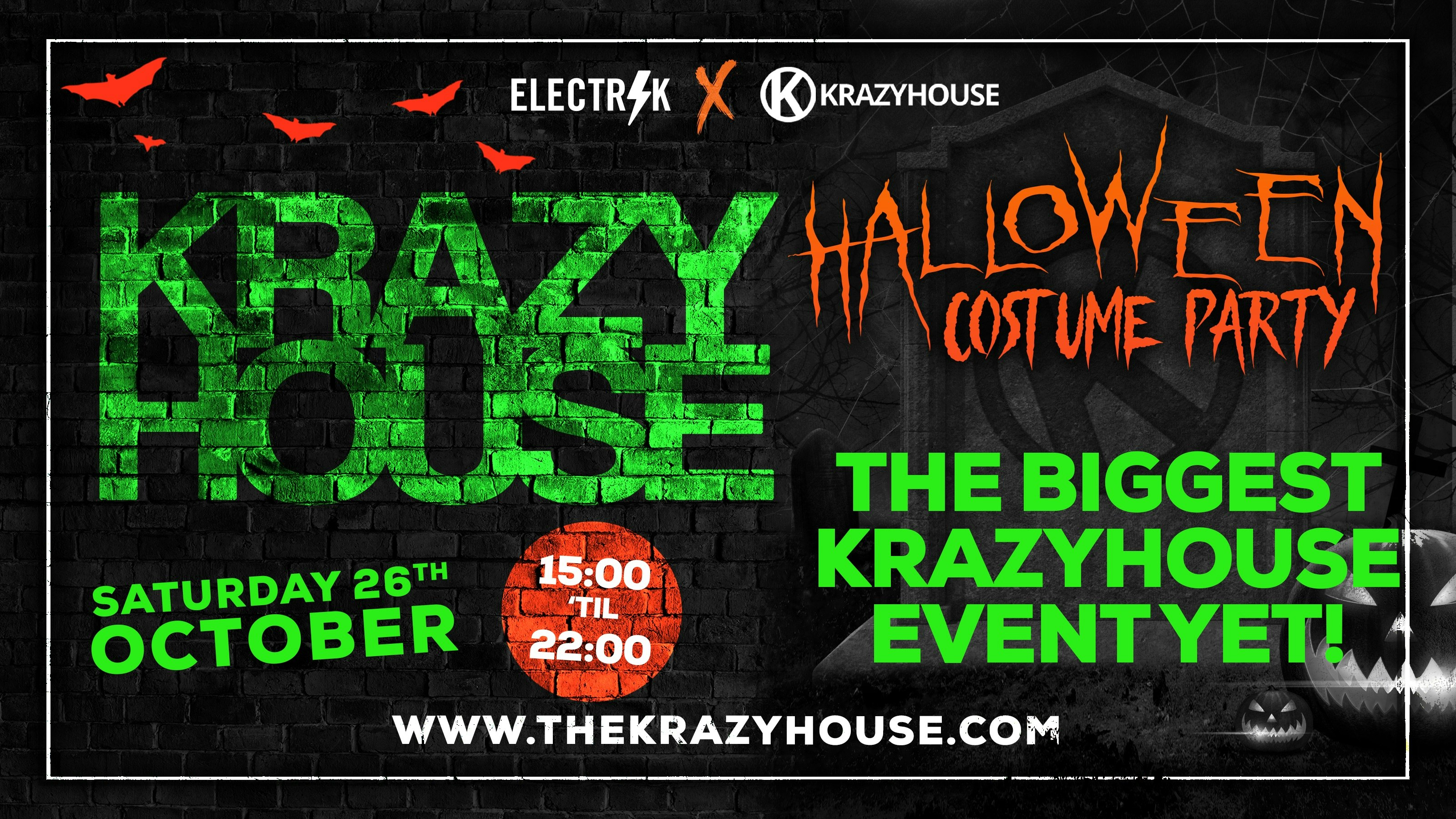 Krazyhouse Halloween Weekend 26.10.24 Day Party – 3pm-10pm