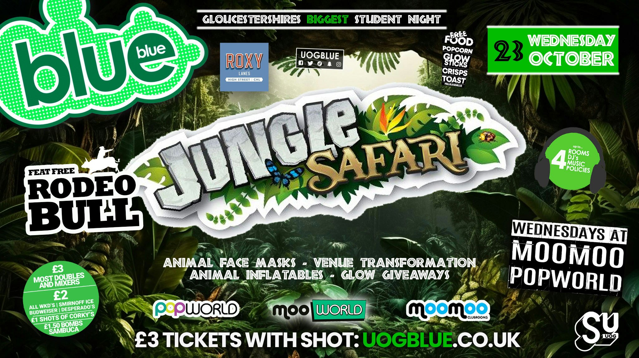 Blue and Blue ﻿🐾 SAFARI & JUNGLE PARTY feat RODEO BULL!!! 🐾 Gloucestershire’s Biggest Student Night