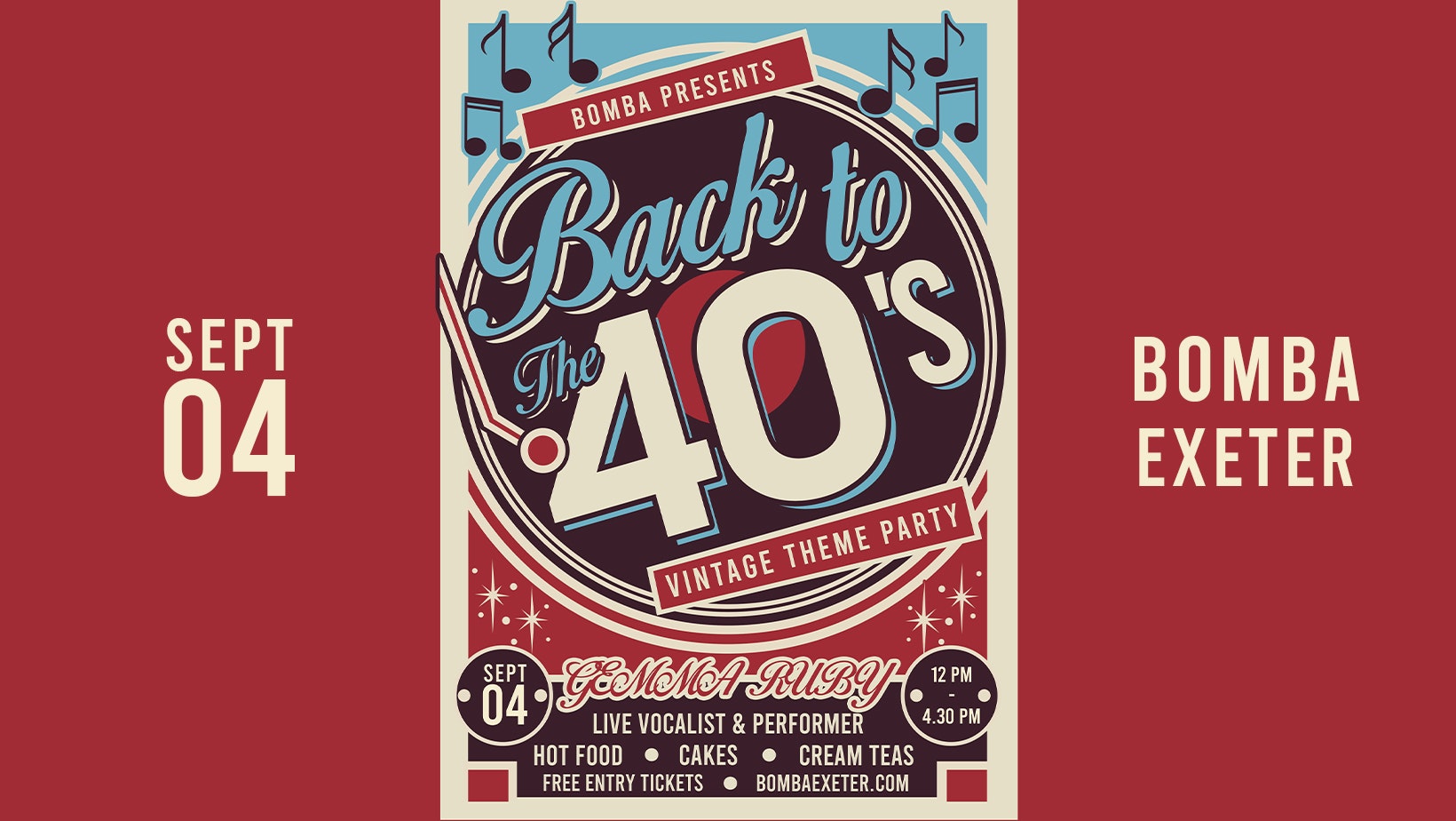 BACK TO THE 40’S VINTAGE THEME PARTY – WED 04 SEPT – BOMBA – EXETER QUAY