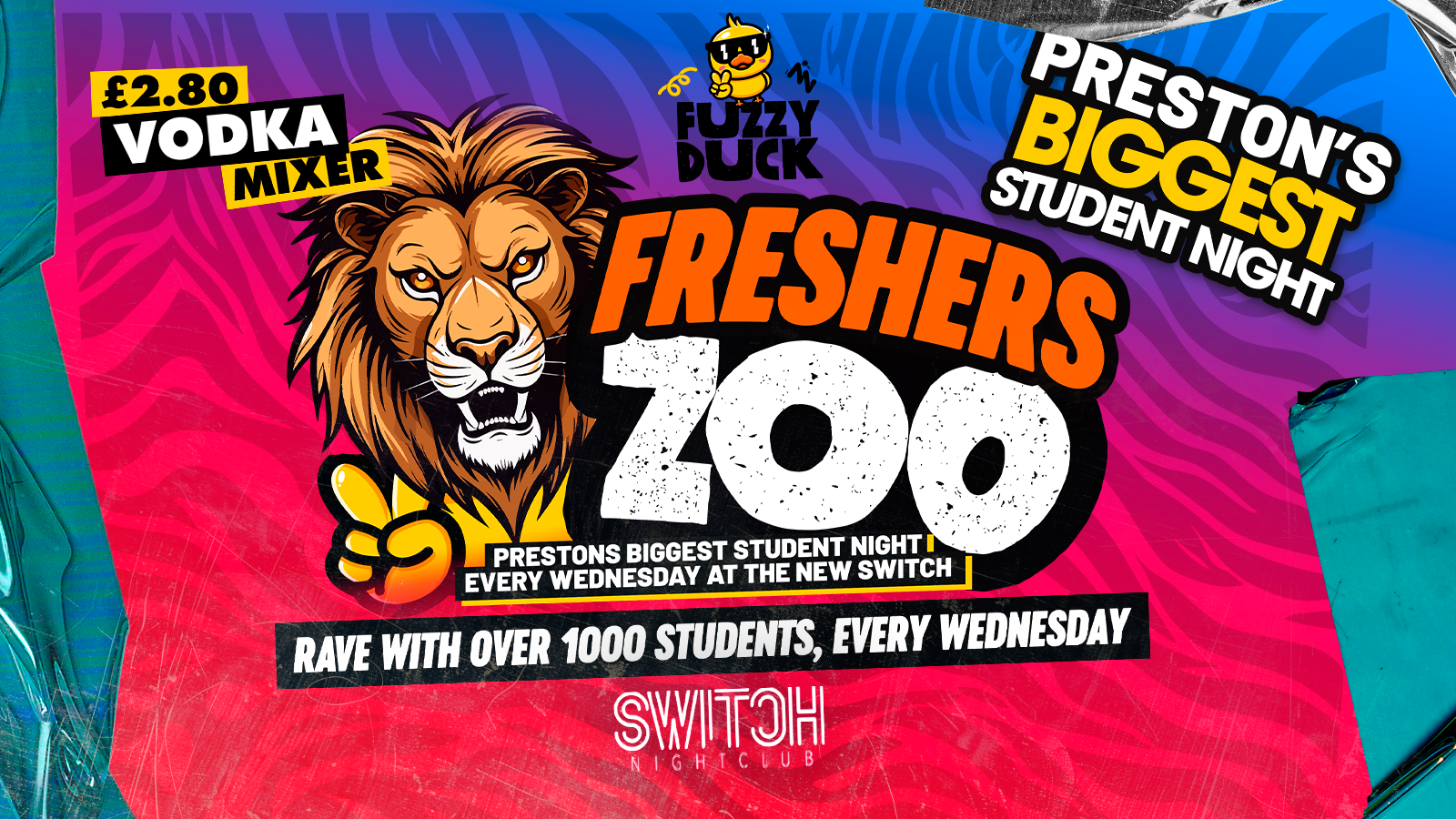 Fuzzy Duck Freshers ZOO Rave | £2.80 Vodka Mixers | Preston Freshers Week