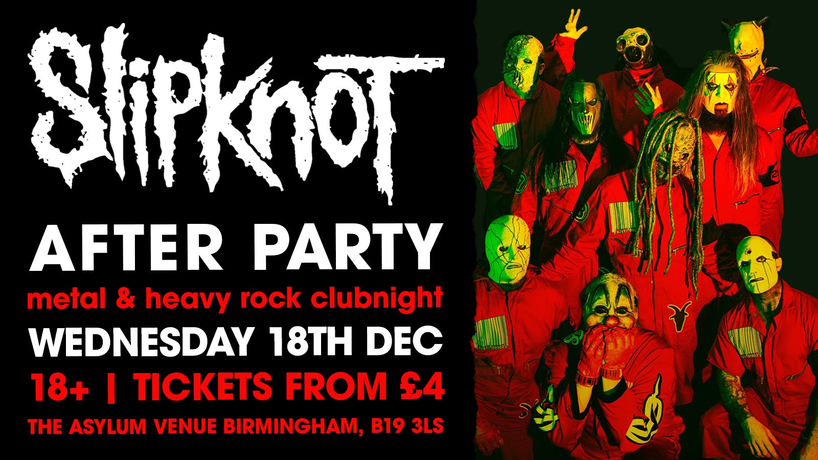 Slipknot Birmingham After Party: Metal and Rock Clubnight!