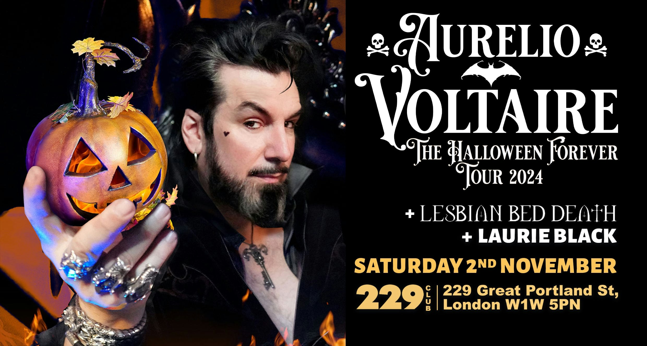 AURELIO VOLTAIRE – The Halloween Forever UK Tour 2024  + Lesbian Bed Death & Laurie Black