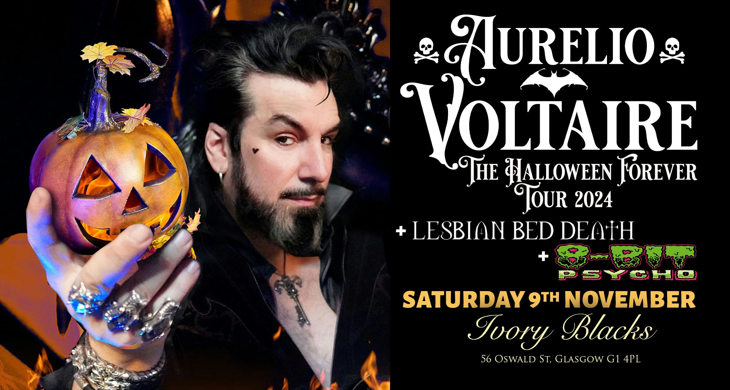 AURELIO VOLTAIRE – The Halloween Forever UK Tour 2024 + Lesbian Bed Death & 8-Bit Psycho