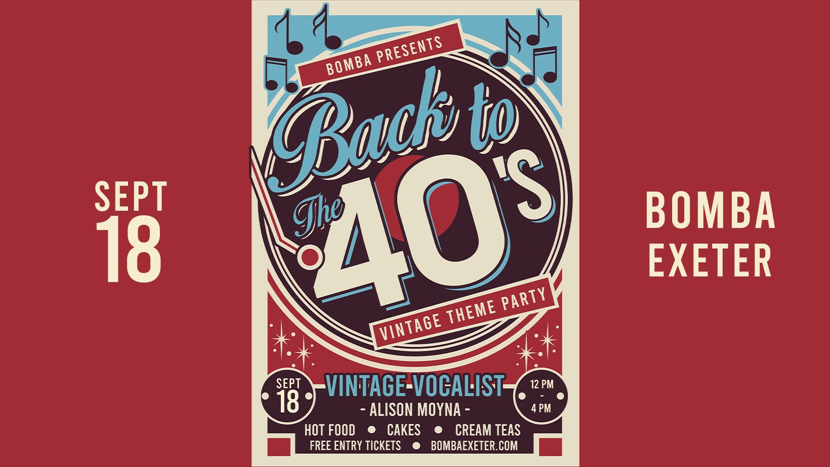 BACK TO THE 40’S VINTAGE THEME PARTY – WED 18 SEPT – BOMBA – EXETER QUAY