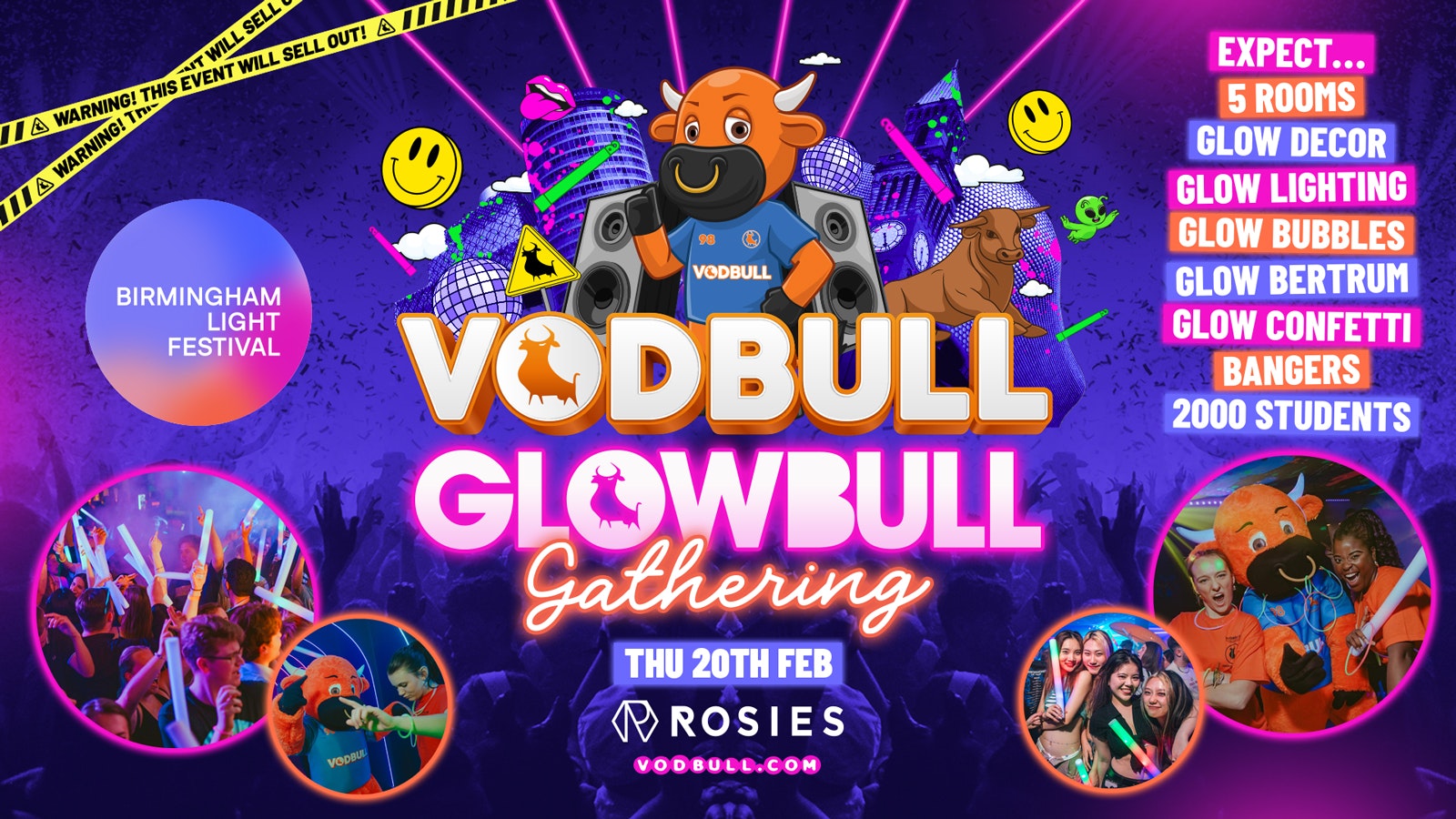 🧡 VODBULL GLOWBULL GATHERING at ROSIES!! In association with the Birmingham Light Festival! 20/02