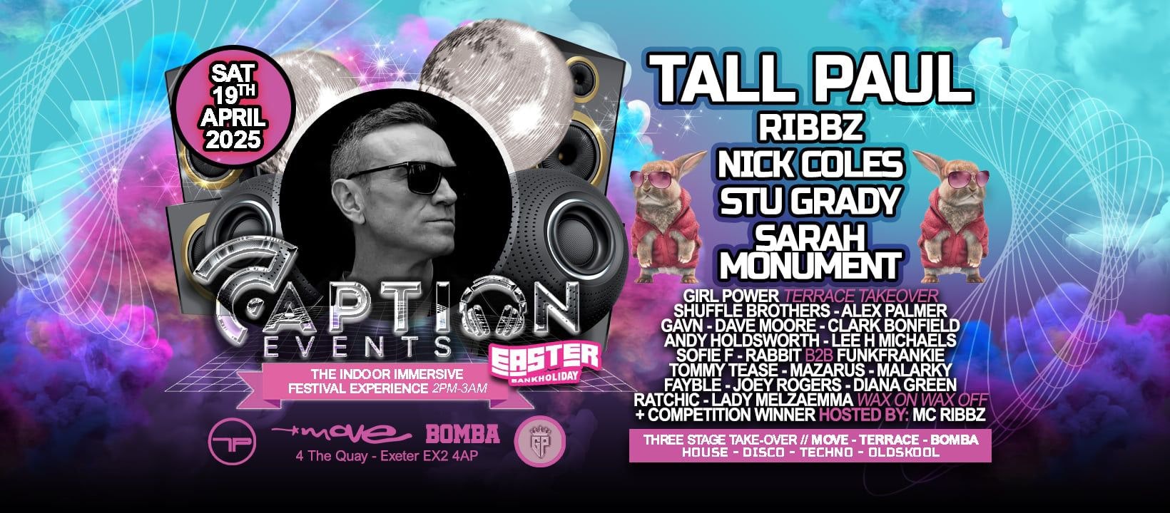 Caption Events – Tall Paul, Sarah Monument, Ribbz MC/DJ, Nick Coles Live + More, All day festival (Easter Saturday)