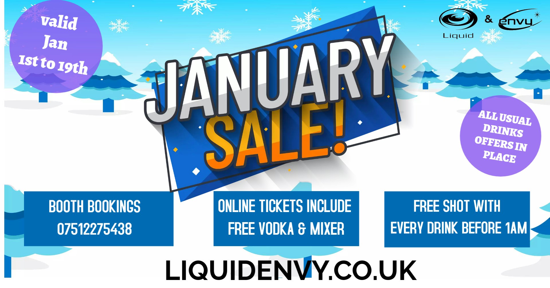 JANUARY SALE : FREE VODKA MIXER WITH TICKETS