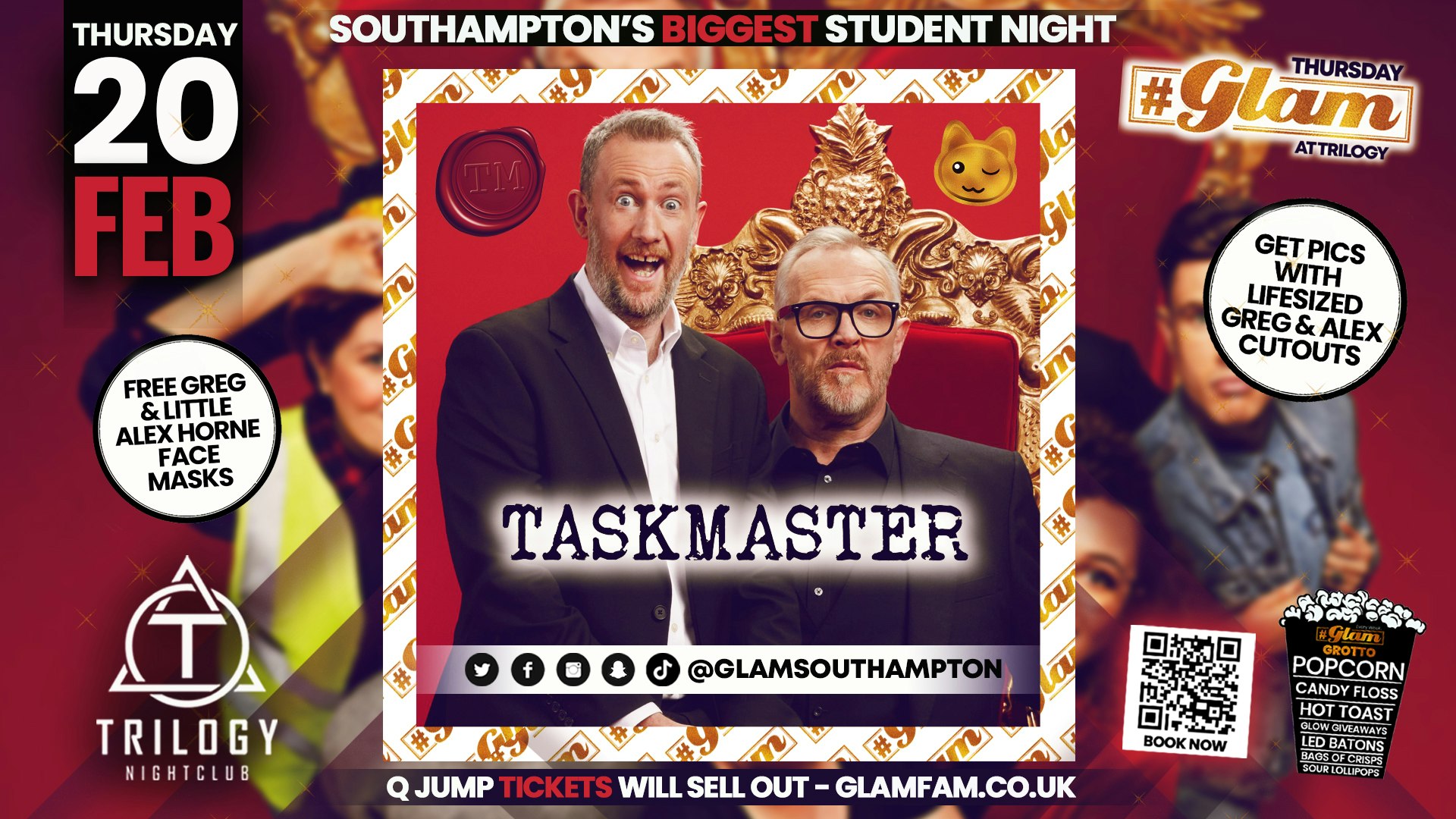 Glam Thursdays 🤩 TASKMASTER APPRECIATION!! 🤩 Southampton’s Biggest Student Night 😻