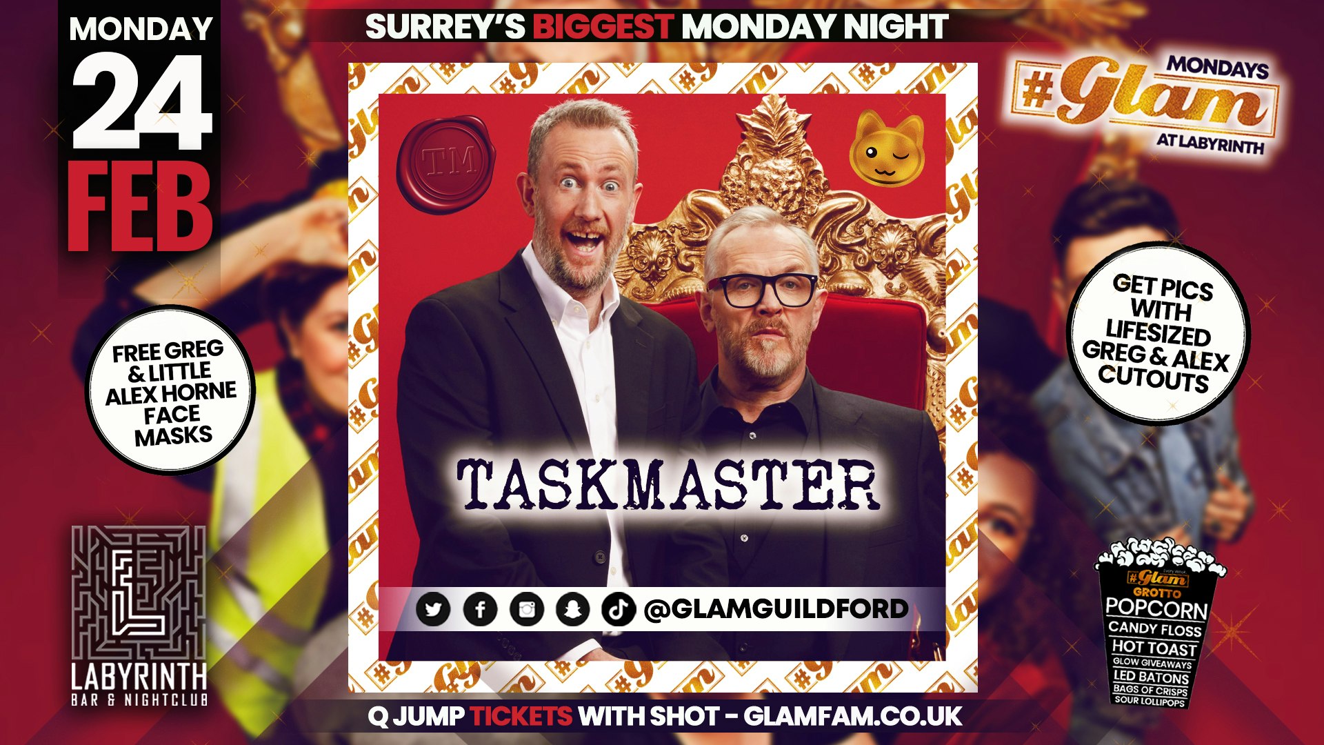 Glam 🤩 TASKMASTER! 🤩 Surrey’s Biggest Monday Night ❤️‍🔥 Mondays at Labs 😻