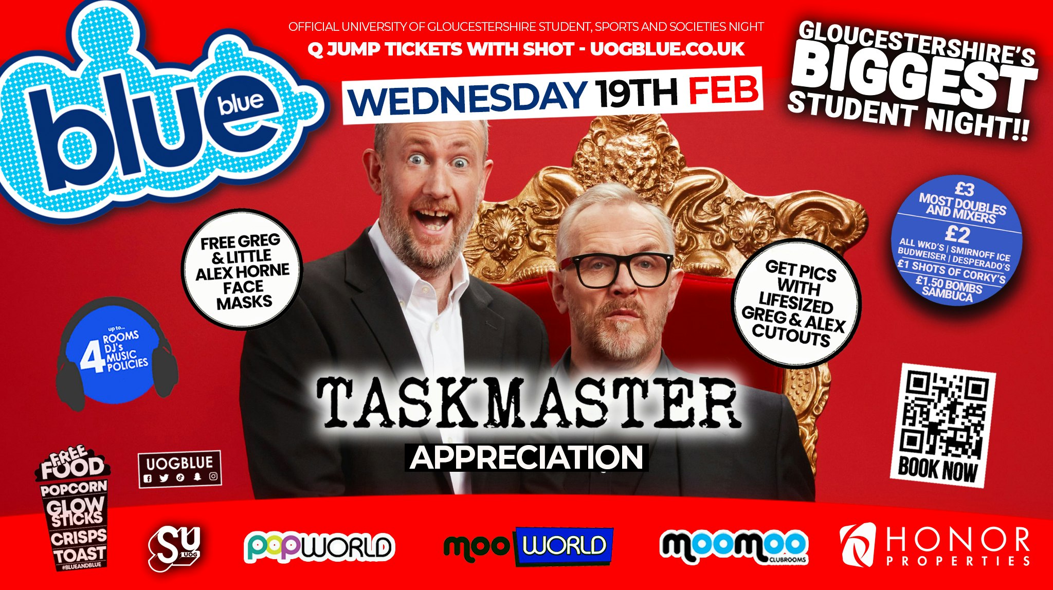 Blue and Blue Wednesdays | 🤩 TASKMASTER APPRECIATION 🤩 Gloucestershire’s Biggest Student Night 💙