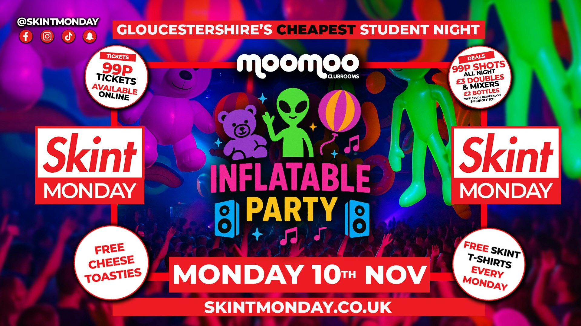 💰 SKINT 💷 INFLATABLE PARTY!! 🔥 Gloucestershire’s Cheapest Student Night! 💯 Drinks and Tickets from 99p! 😲