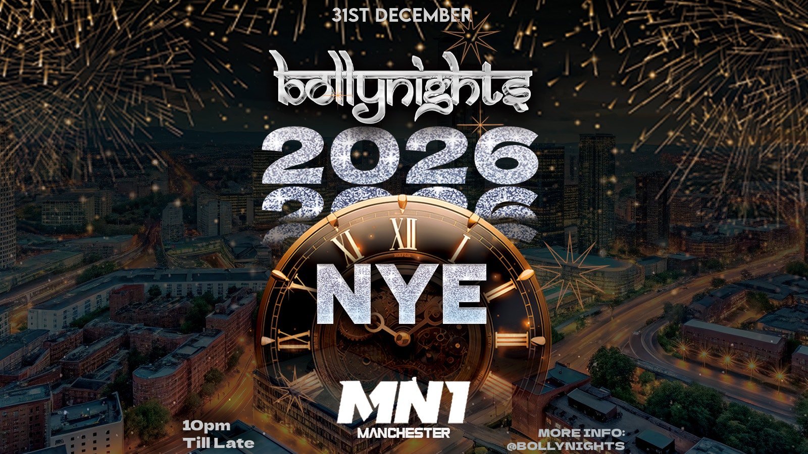 Bollynights Manchester – New Years Eve 2026 | Wednesday 31st December | MN1