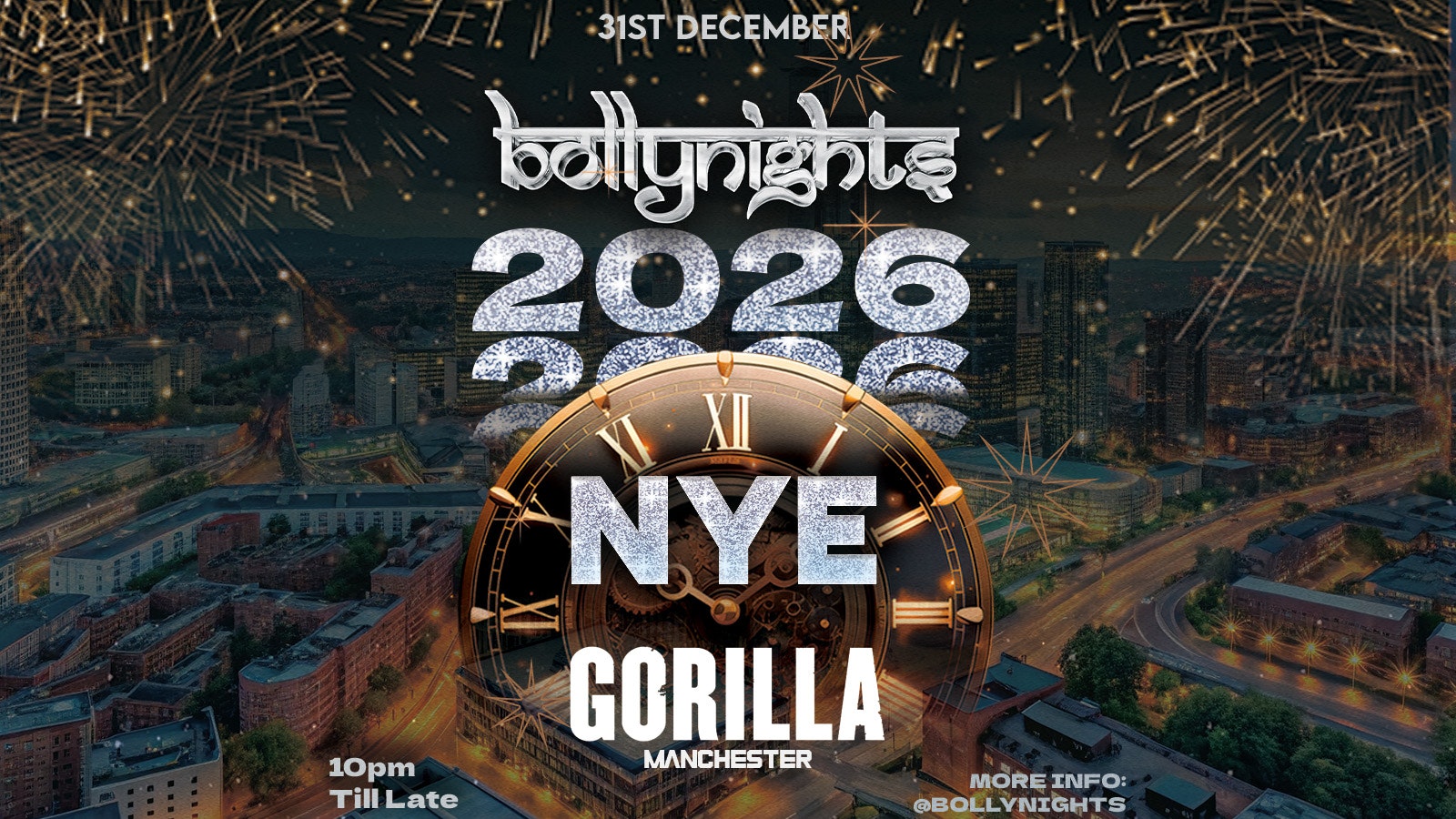Bollynights Manchester – New Years Eve 2026 | Wednesday 31st December | Gorilla