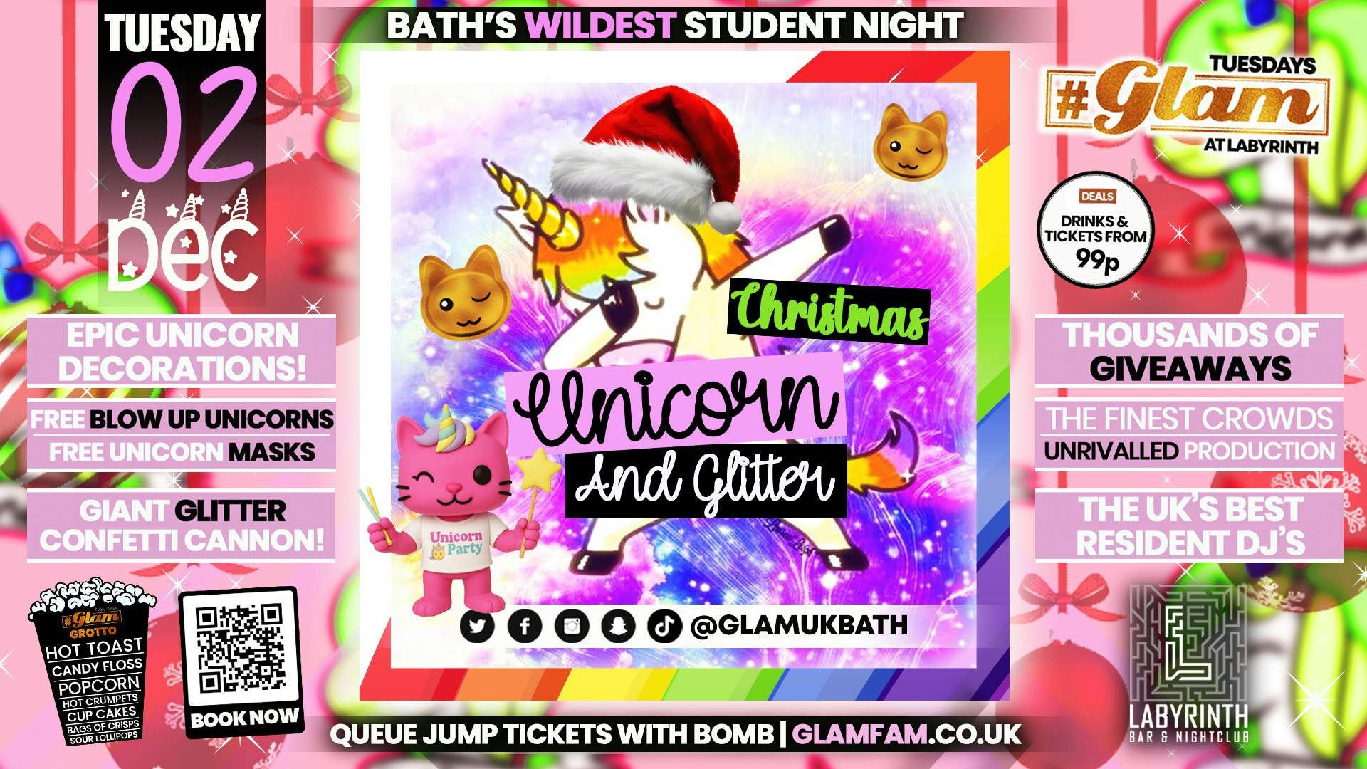Glam 🦄 Christmas UNICORN & GLITTER PARTY!!🌲 | Bath’s Best Student Night! Every Tuesday at Labyrinth! 😻