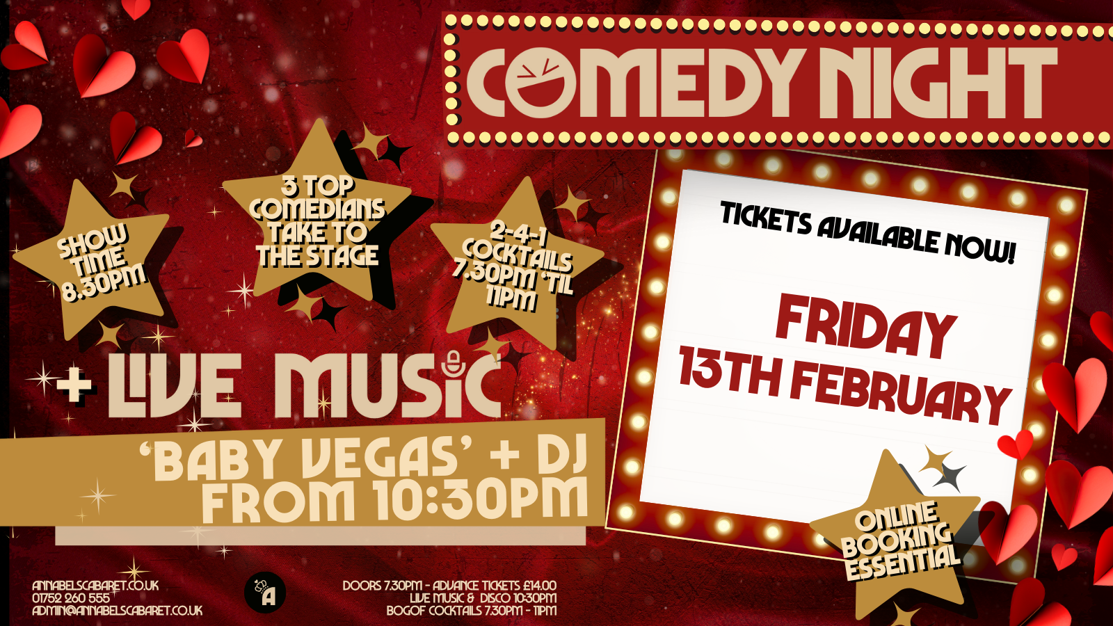 Live Music:COMEDY NIGHT + Live Music: Baby Vegas // Annabel’s Cabaret & Discotheque