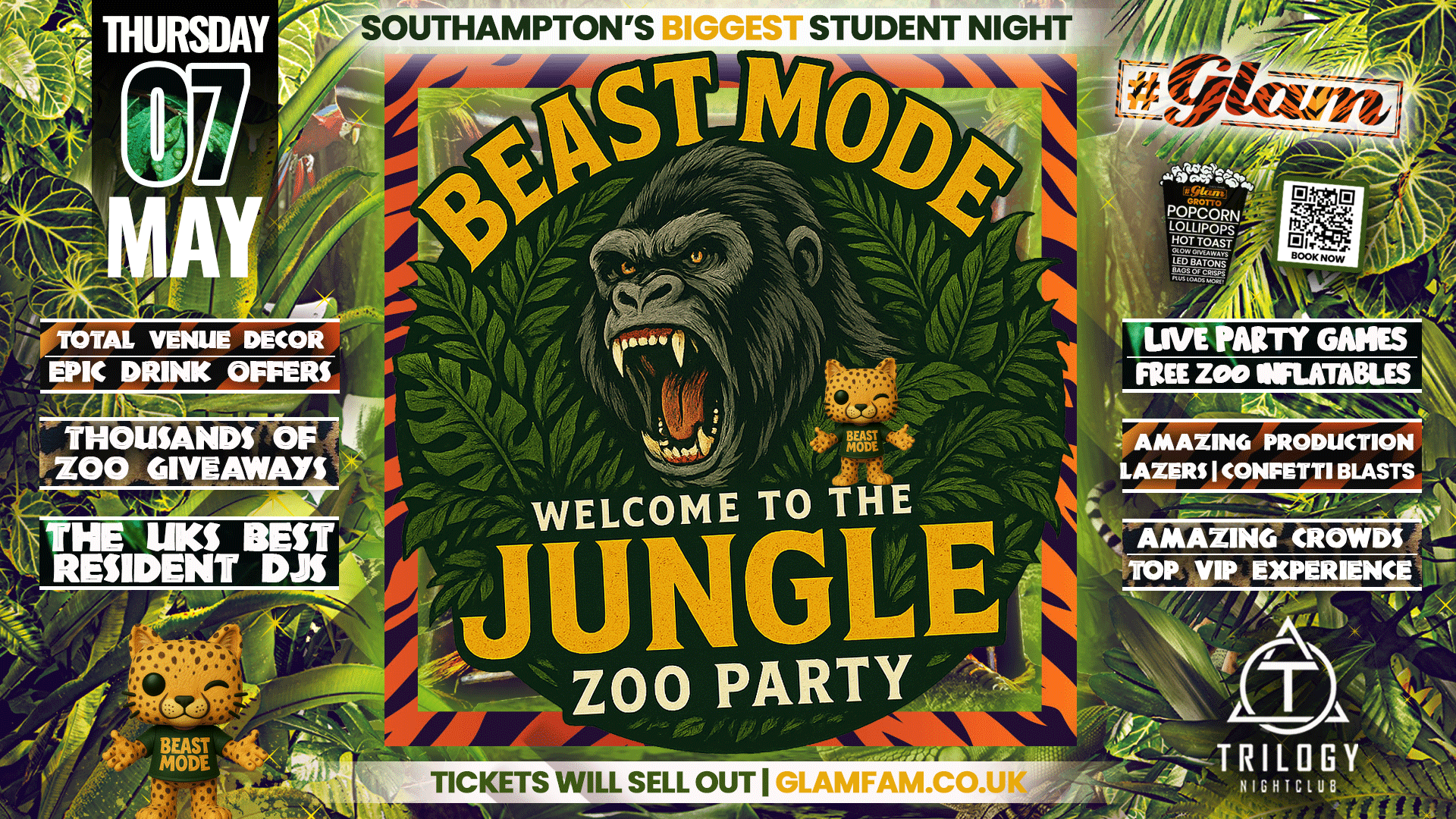 Glam Thursdays ﻿🦍🌴 BEAST MODE – JUNGLE ZOO PARTY 🌴🦍 Southampton’s Best Student Night 😻 £1 Shots All Night! 🥃