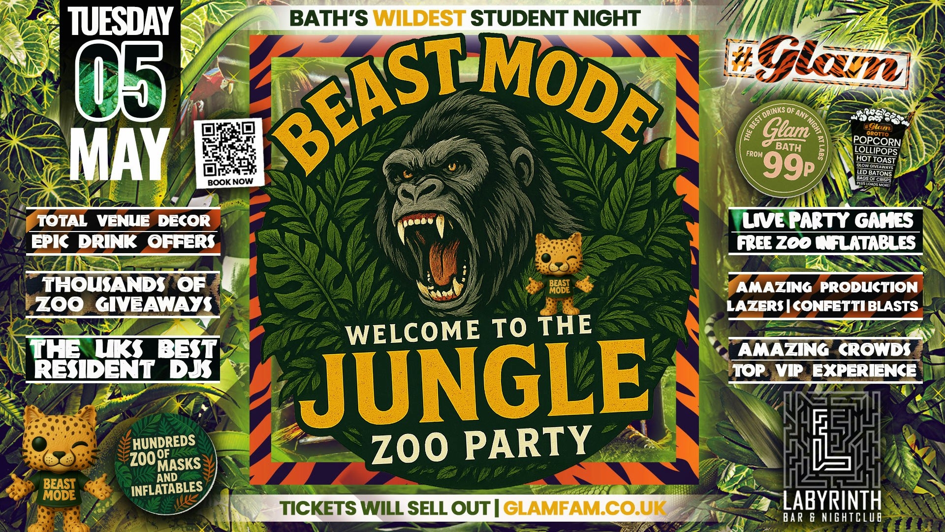 Glam – 🦁 BEAST MODE: JUNGLE ZOO PARTY 🦁 Bath’s Wildest Student Night | Tickets and Drinks from 99p!‼️Every Tuesday at Labyrinth 😻