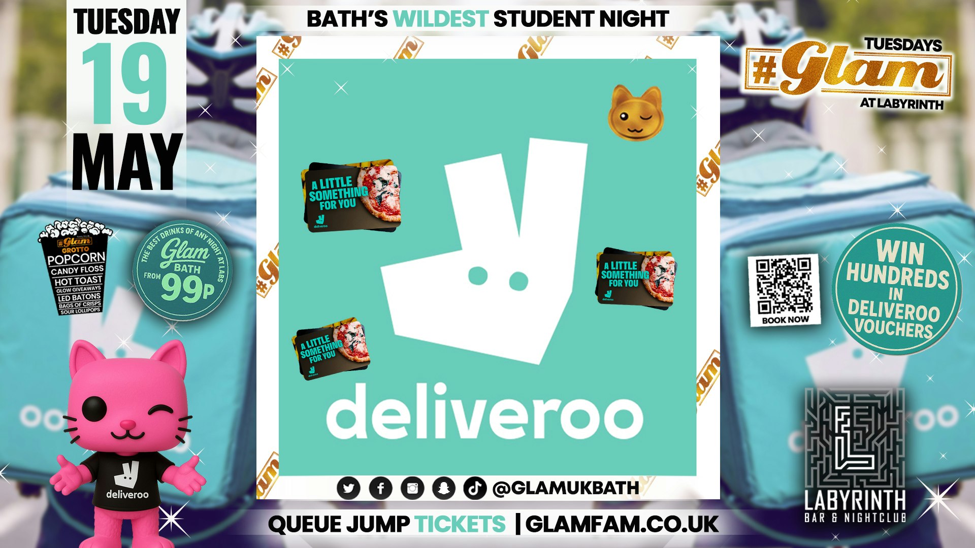 Glam – 🍔🍟 DELIVEROO GIVEAWAY NIGHT 🍟🍔 Bath’s Wildest Student Night | Tickets and Drinks from 99p!‼️Every Tuesday at Labyrinth 😻