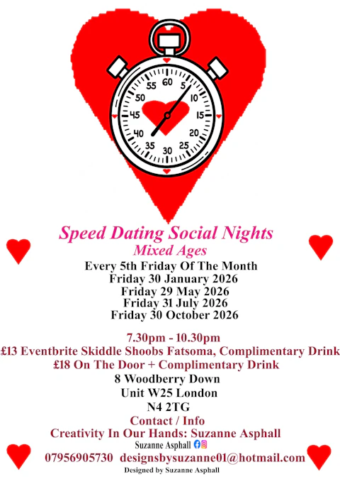 Speed Dating Social Nights. Mixed ages. Fridays
