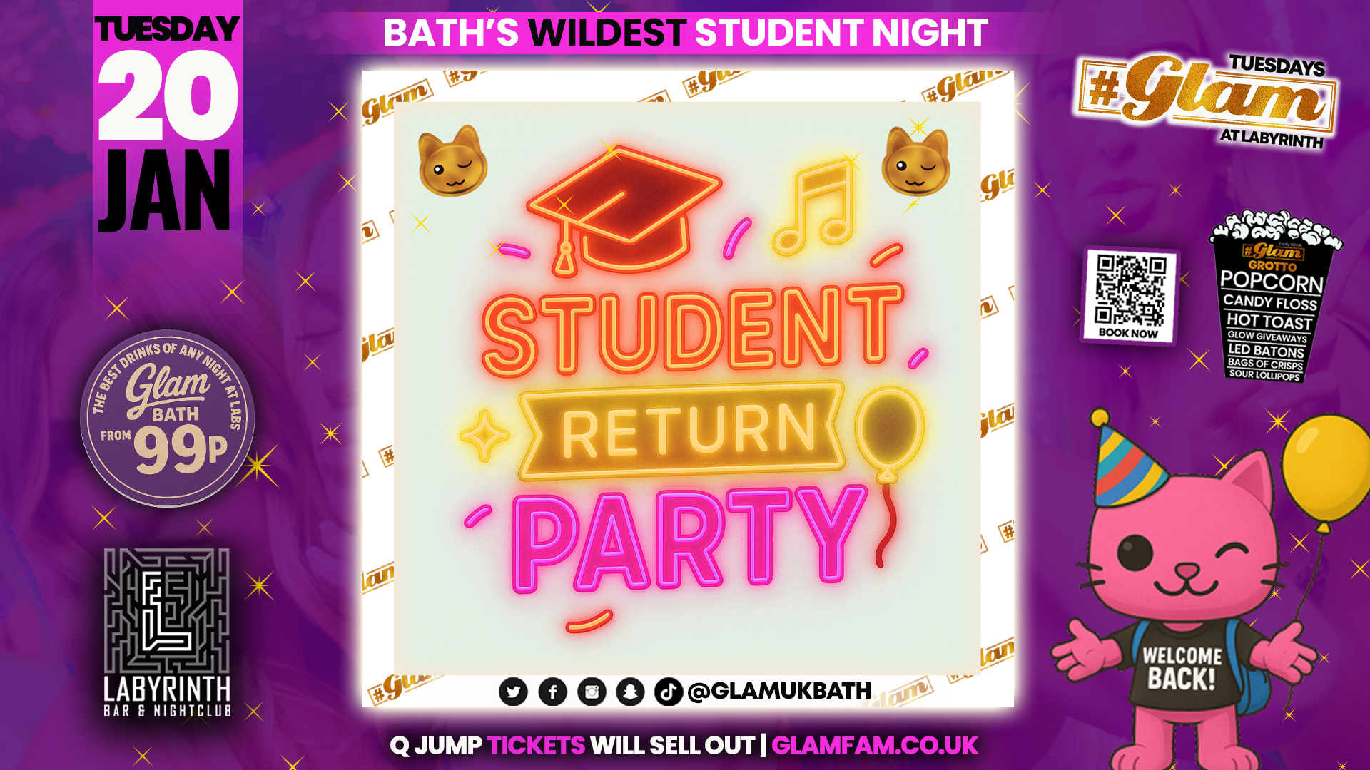 Glam – Student Return Party!❤️‍🔥 Bath’s Wildest Student Night | Tickets and Drinks from 99p!‼️Every Tuesday at Labyrinth 😻