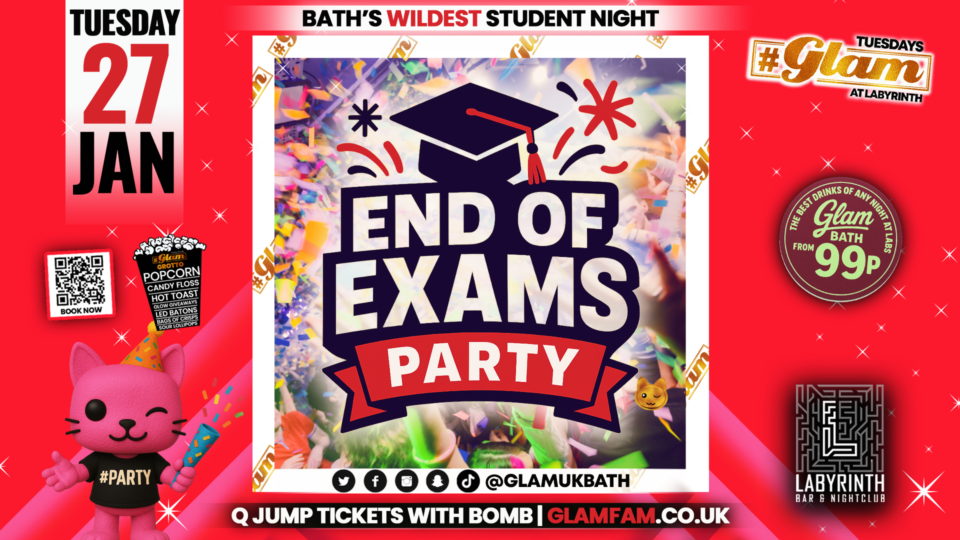 Glam – 🎈 END OF EXAMS BLOW OUT!! 🥳Bath’s Wildest Student Night!! | Tickets and Drinks from 99p!‼️Every Tuesday at Labyrinth 😻