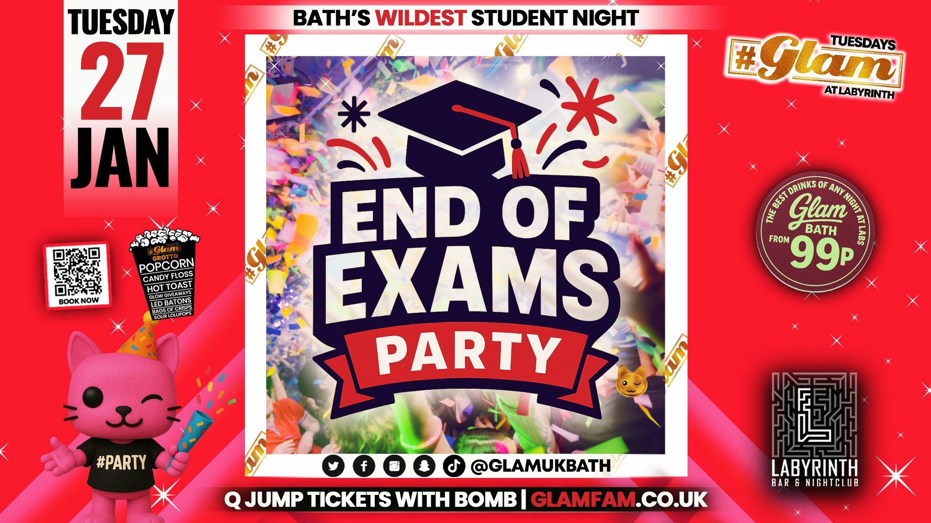 Glam – 🎈 END OF EXAMS BLOW OUT!! 🥳Bath’s Wildest Student Night!! | Tickets and Drinks from 99p!‼️Every Tuesday at Labyrinth 😻