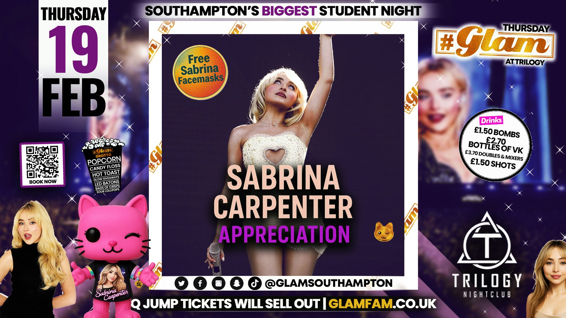 Glam Thursdays 🎤 SABRINA CARPENTER APPRECIATION 🎤 Southampton’s Best Student Night 😻