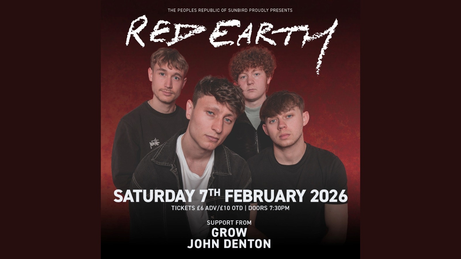 Redearth + Grow + John Denton – Saturday 7th February 2026 | Sunbird Records, Darwen