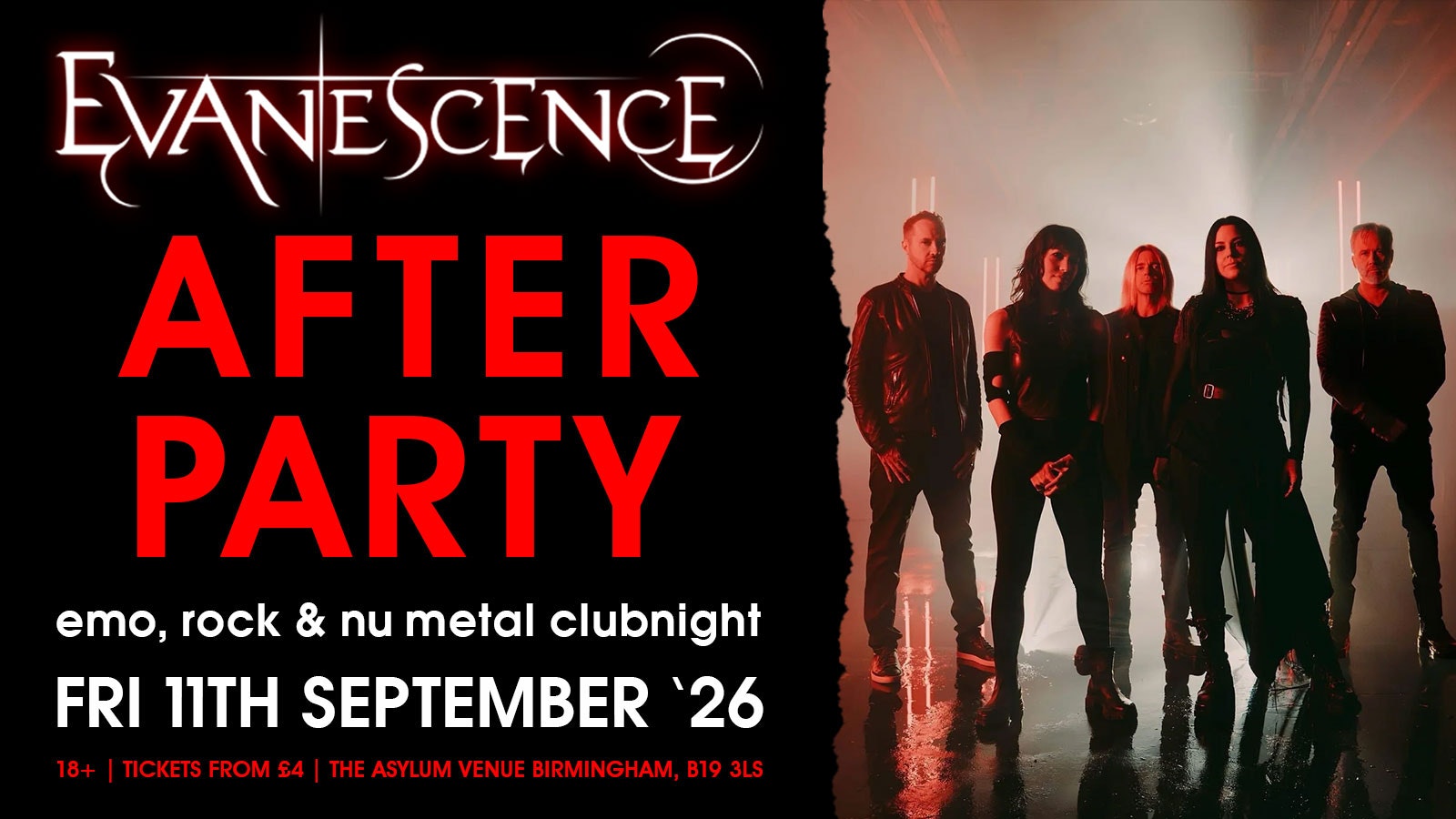 Evanescence Birmingham After Party: Emo, Rock & ﻿Nu Metal Clubnight