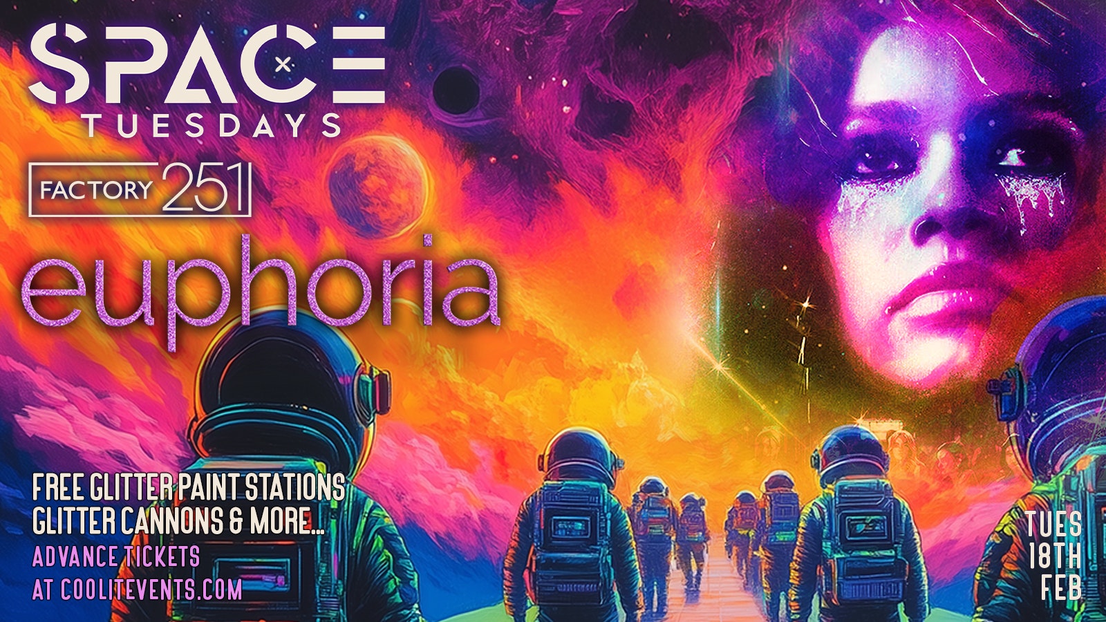 SPACE TUESDAYS 🪐👽 – EUPHORIA SPECIAL : £2.50 DOUBLES & £1 TICKETS 🛸